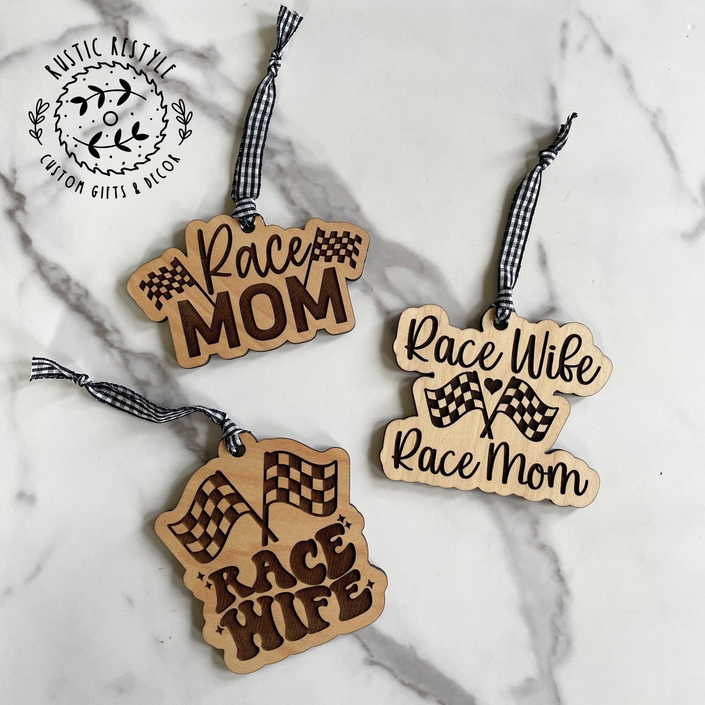 Race mom ornament, Race wife, checkered flags
