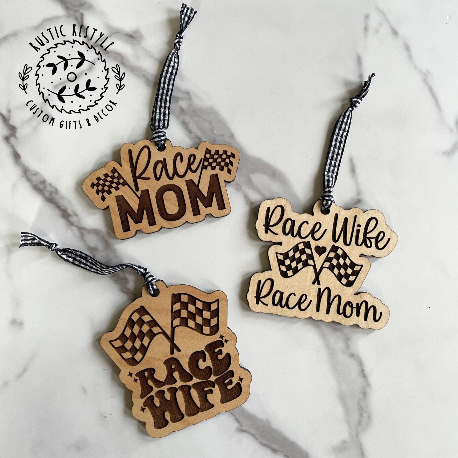 Race mom ornament, Race wife, checkered flags