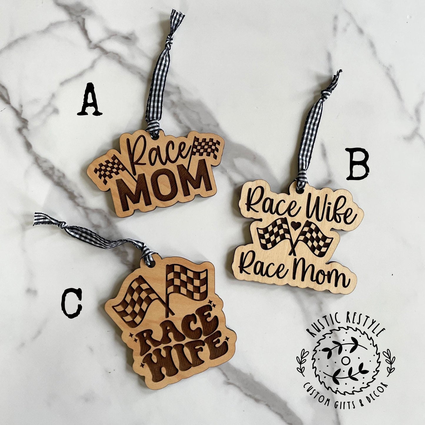 Race mom ornament, Race wife, checkered flags
