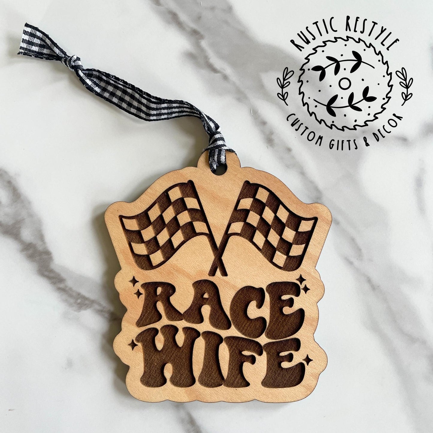Race mom ornament, Race wife, checkered flags