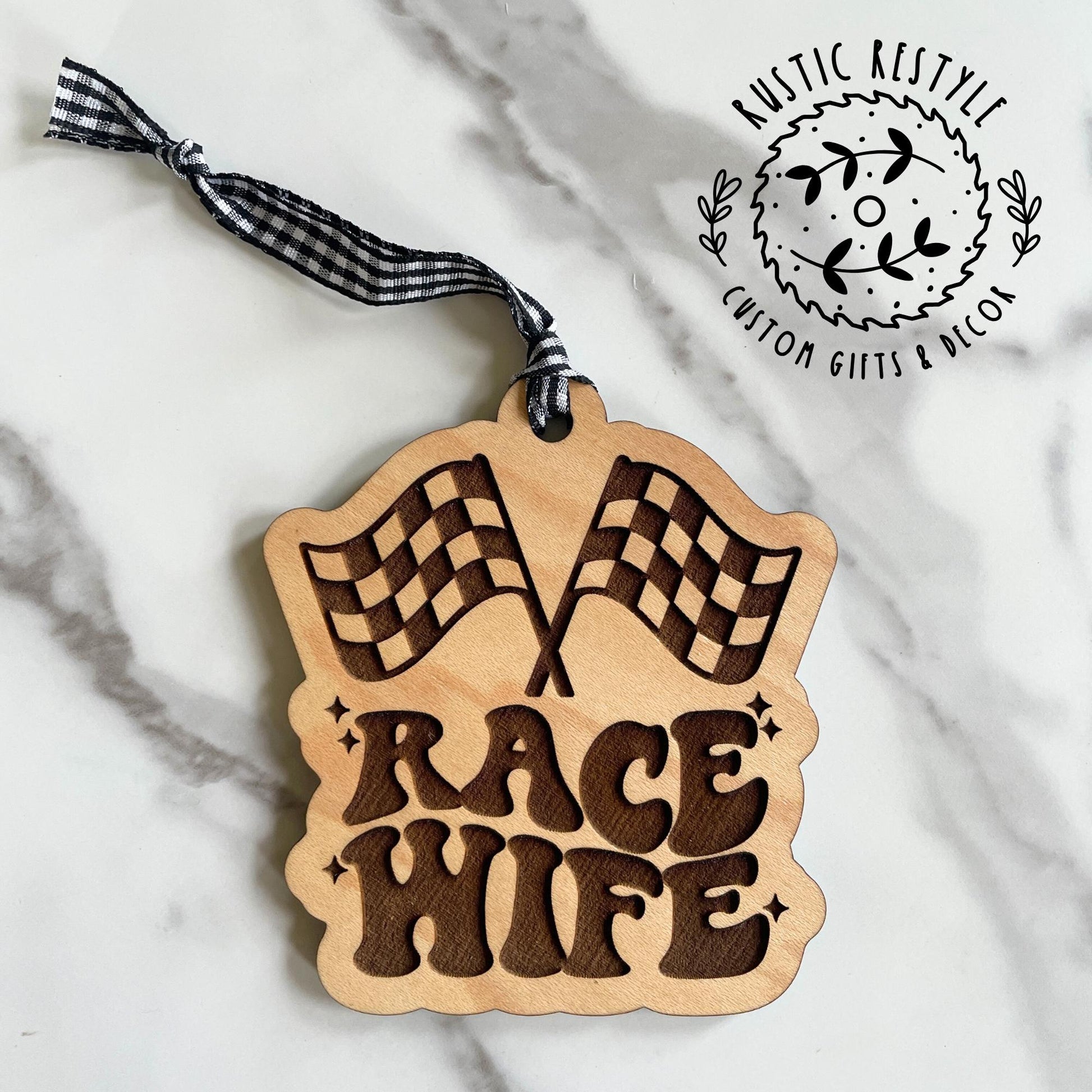Race mom ornament, Race wife, checkered flags