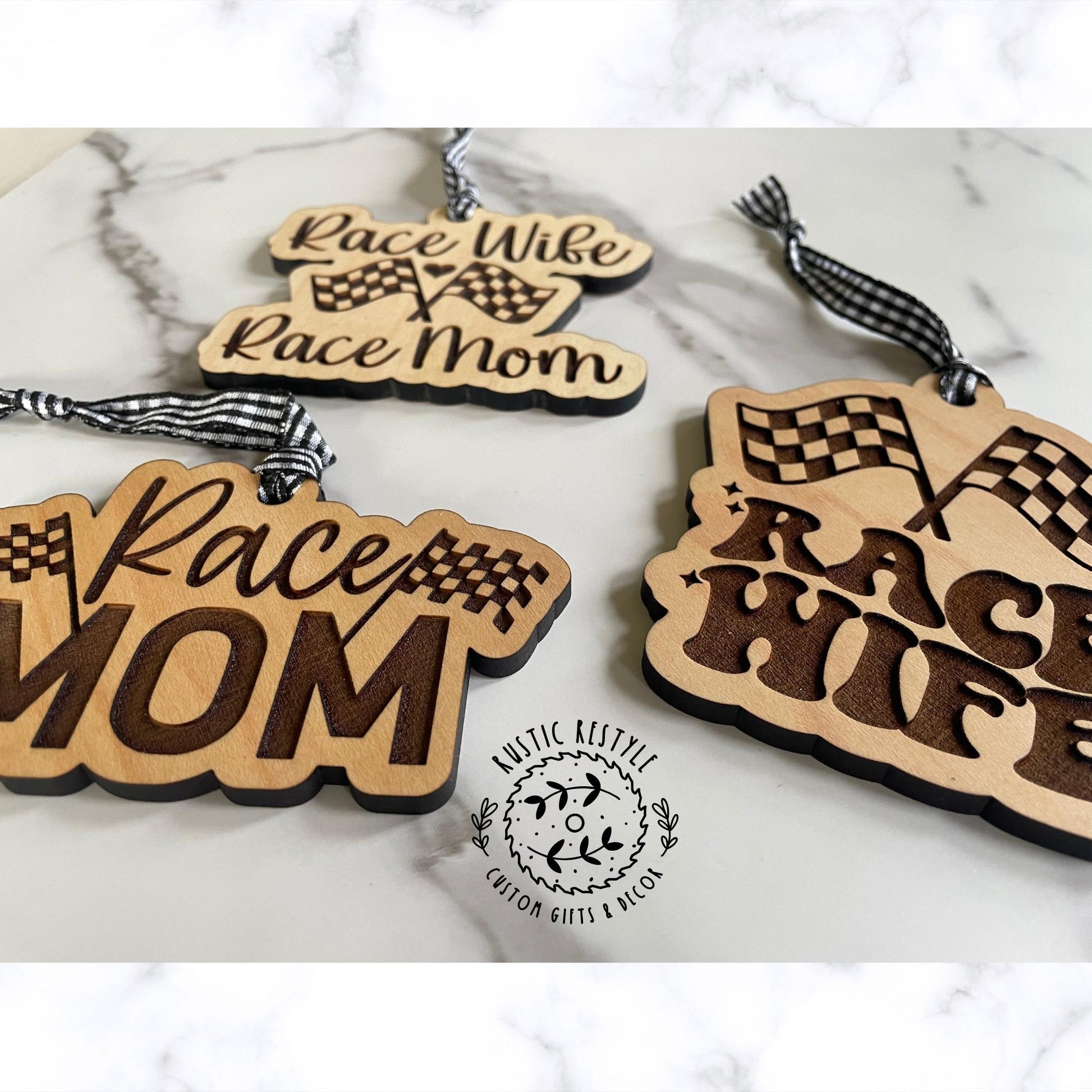 Race mom ornament, Race wife, checkered flags