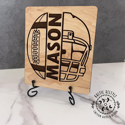 Personalized Wood Football Helmet Plaque, Gift for Sports Fans