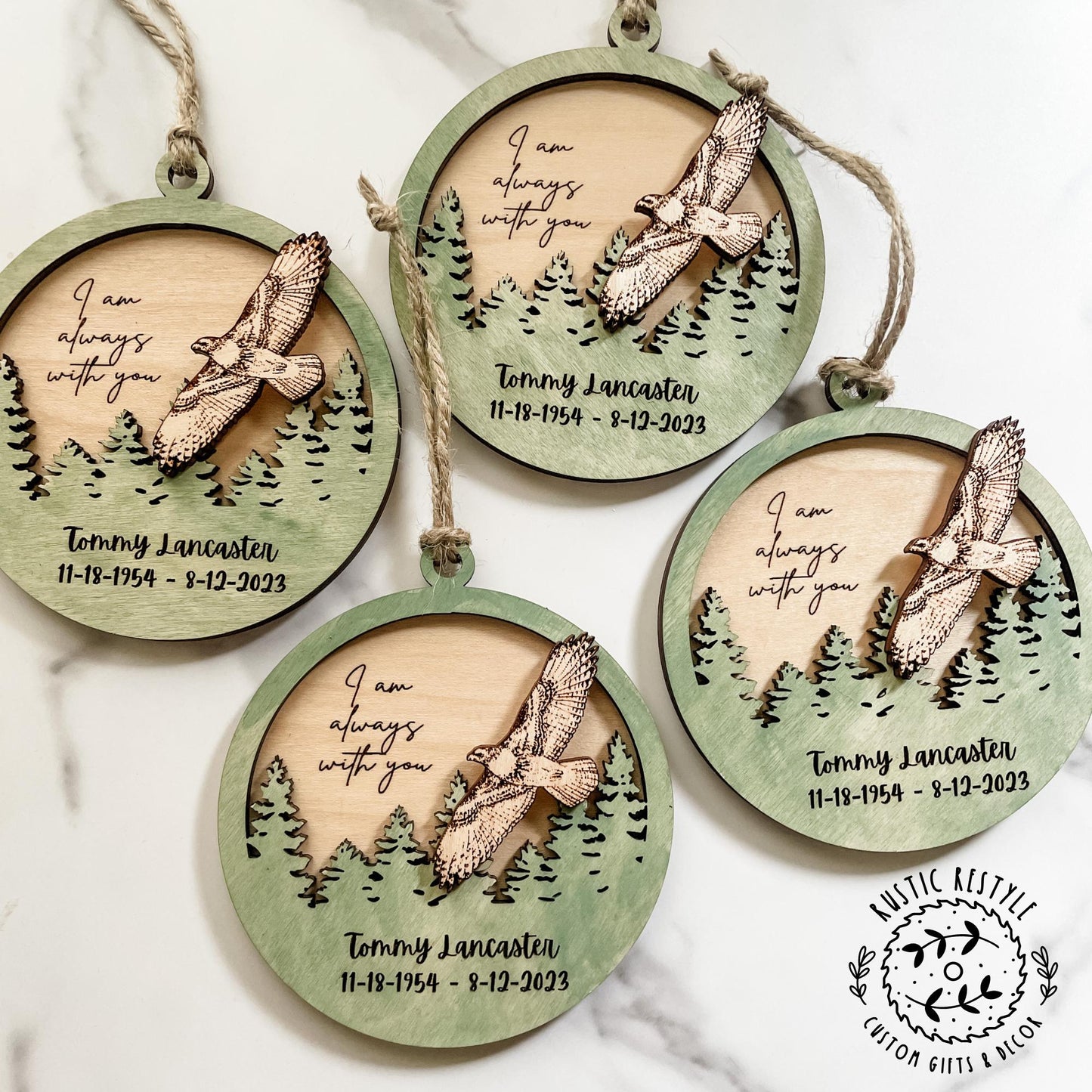 Memorial Hawk Remembrance ornament, 4inch hawk remeberance hanger can be personalized with engraved names