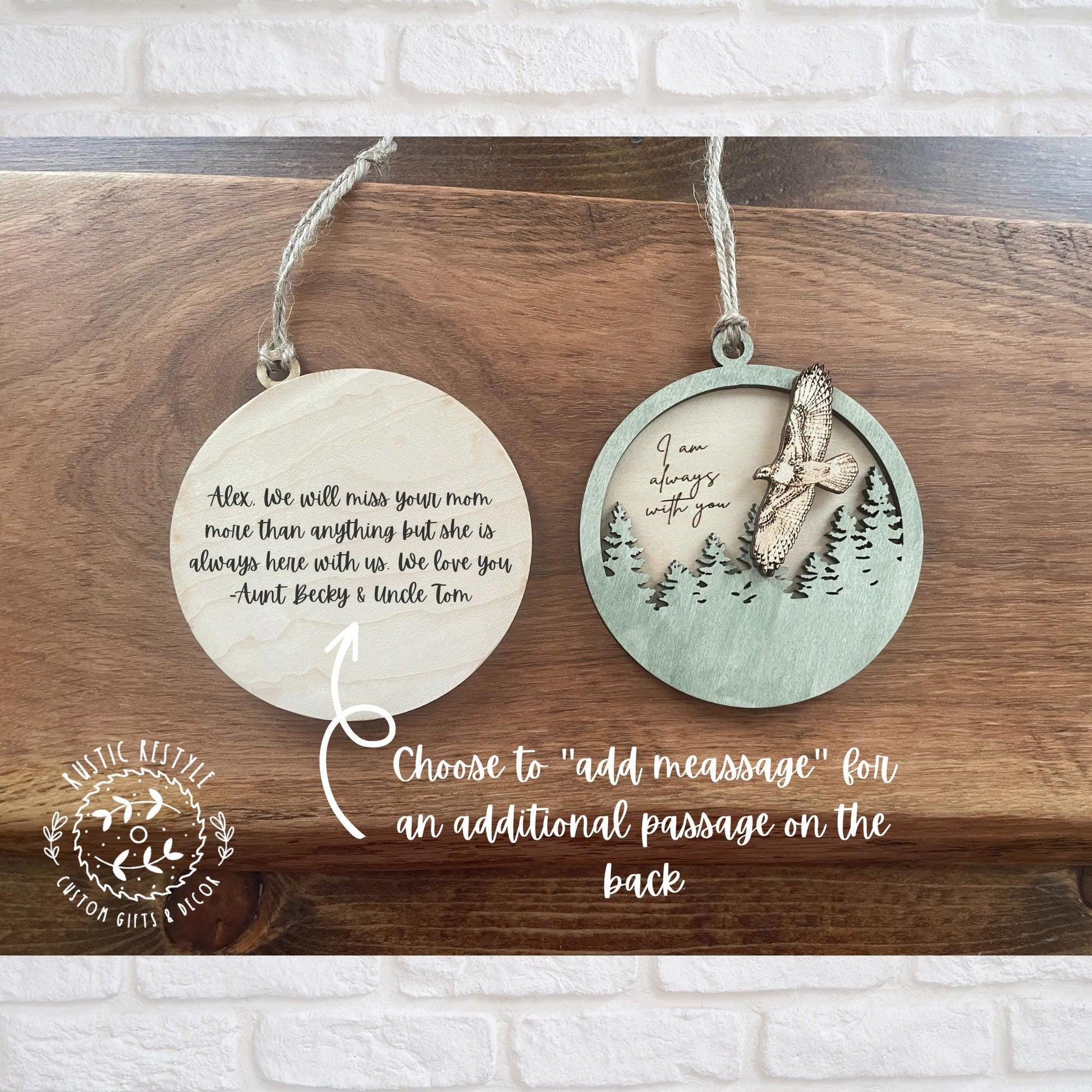 Memorial Hawk Remembrance ornament, 4inch hawk remeberance hanger can be personalized with engraved names