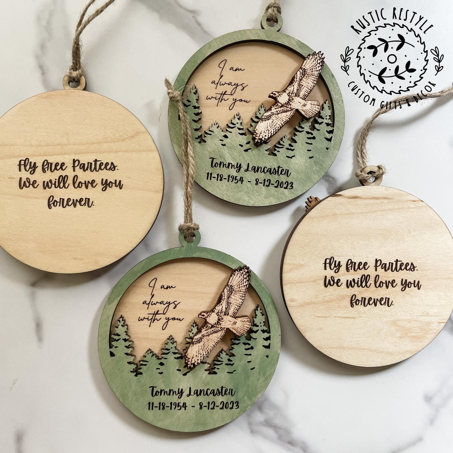 Memorial Hawk Remembrance ornament, 4inch hawk remeberance hanger can be personalized with engraved names