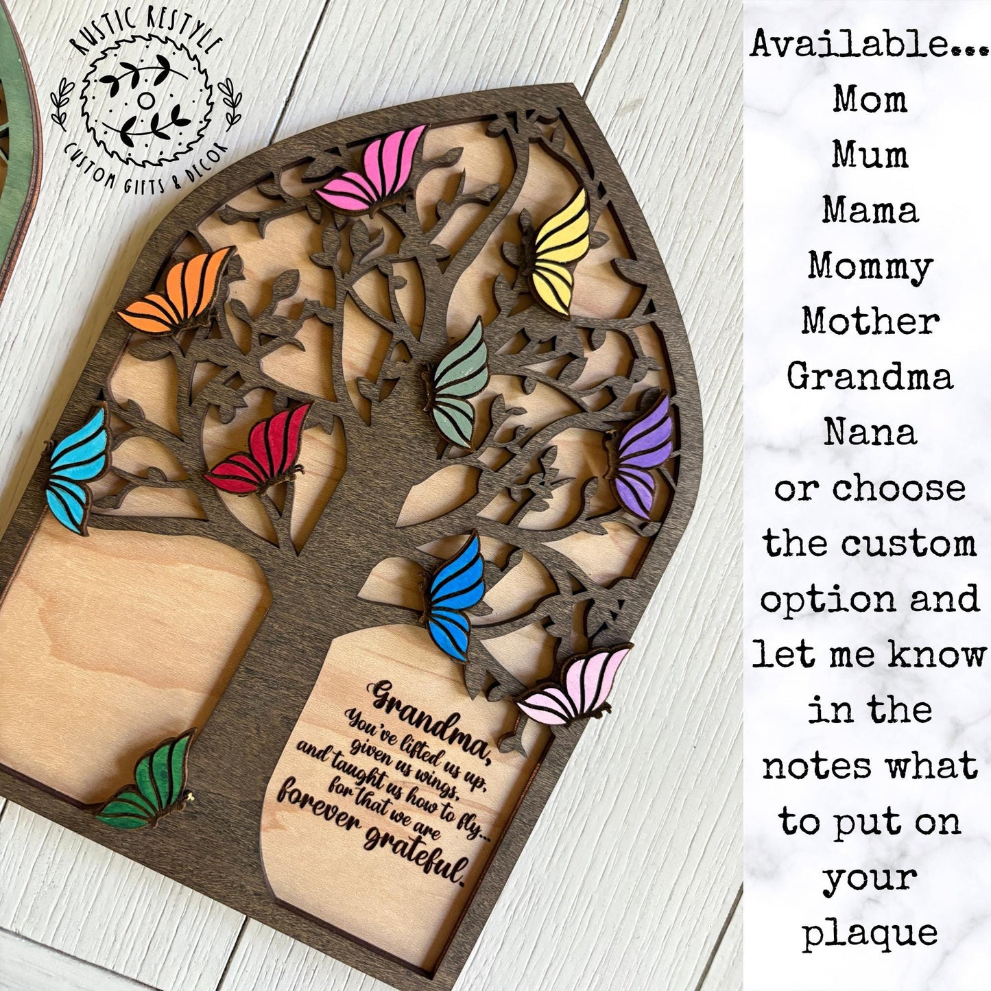 Mother's Day butterfly tree plaque, grandma, mama, mommy, mum, nana
