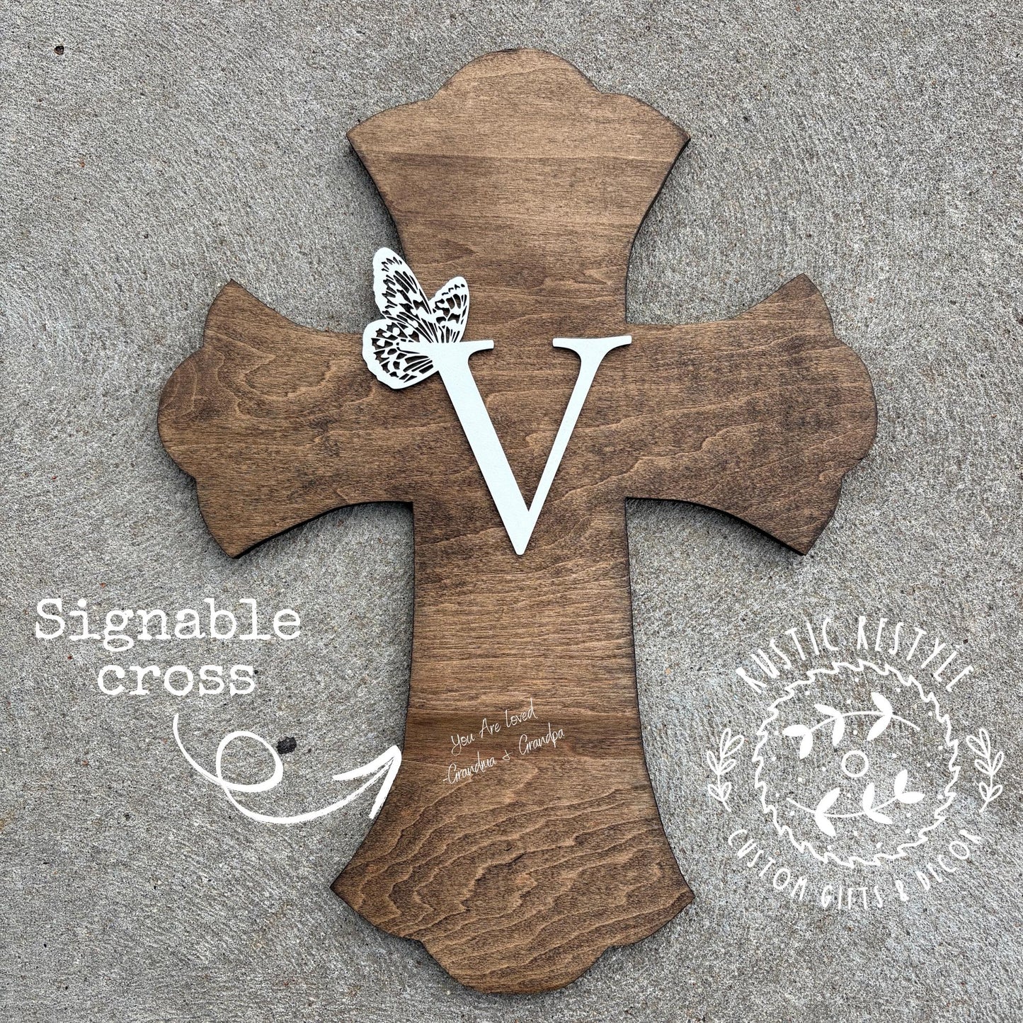 Personalized wooden cross, Baptism and confirmation sign-able crosses, Pink butterfly monogram confirmation keepsake gift