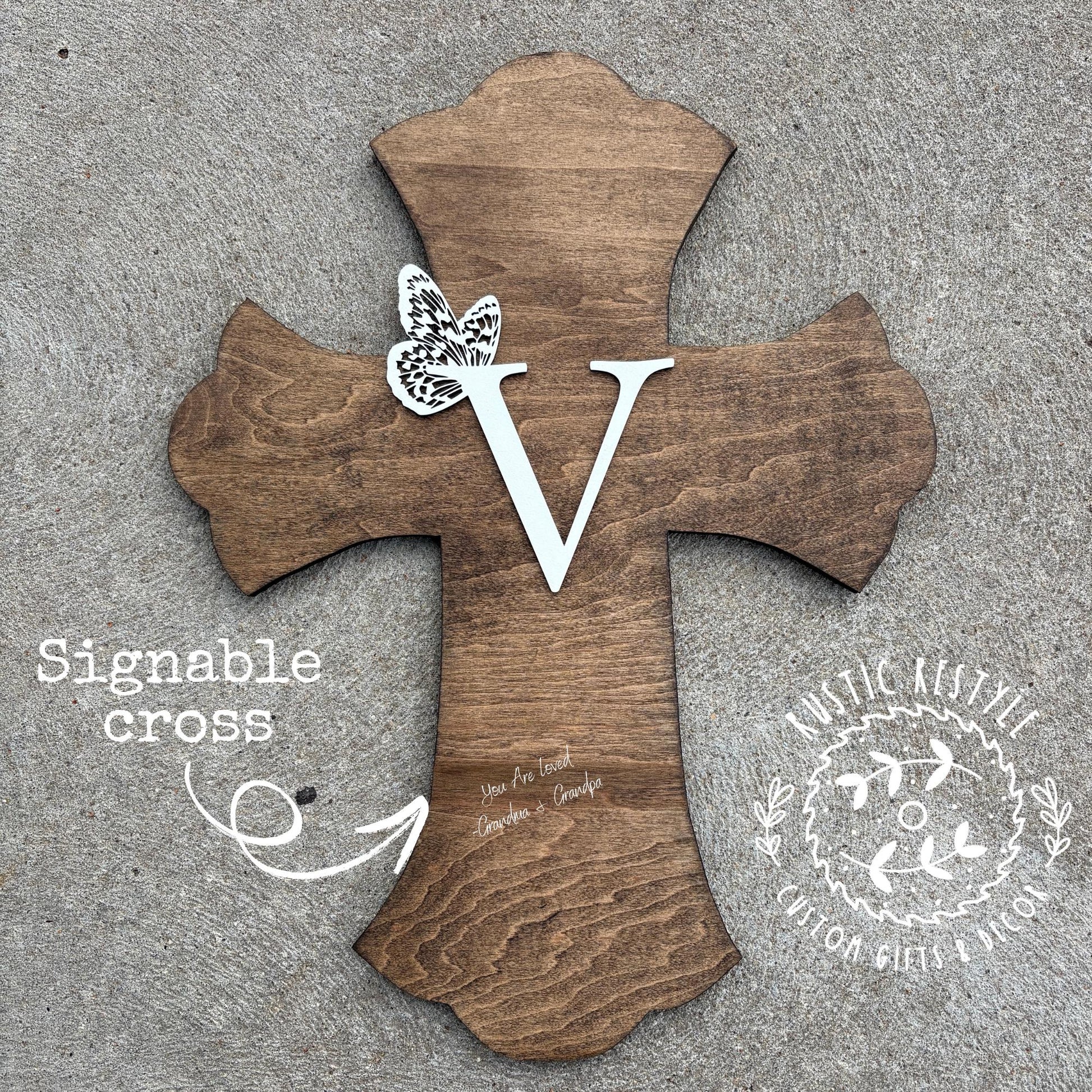 Personalized wooden cross, Baptism and confirmation sign-able crosses, Pink butterfly monogram confirmation keepsake gift