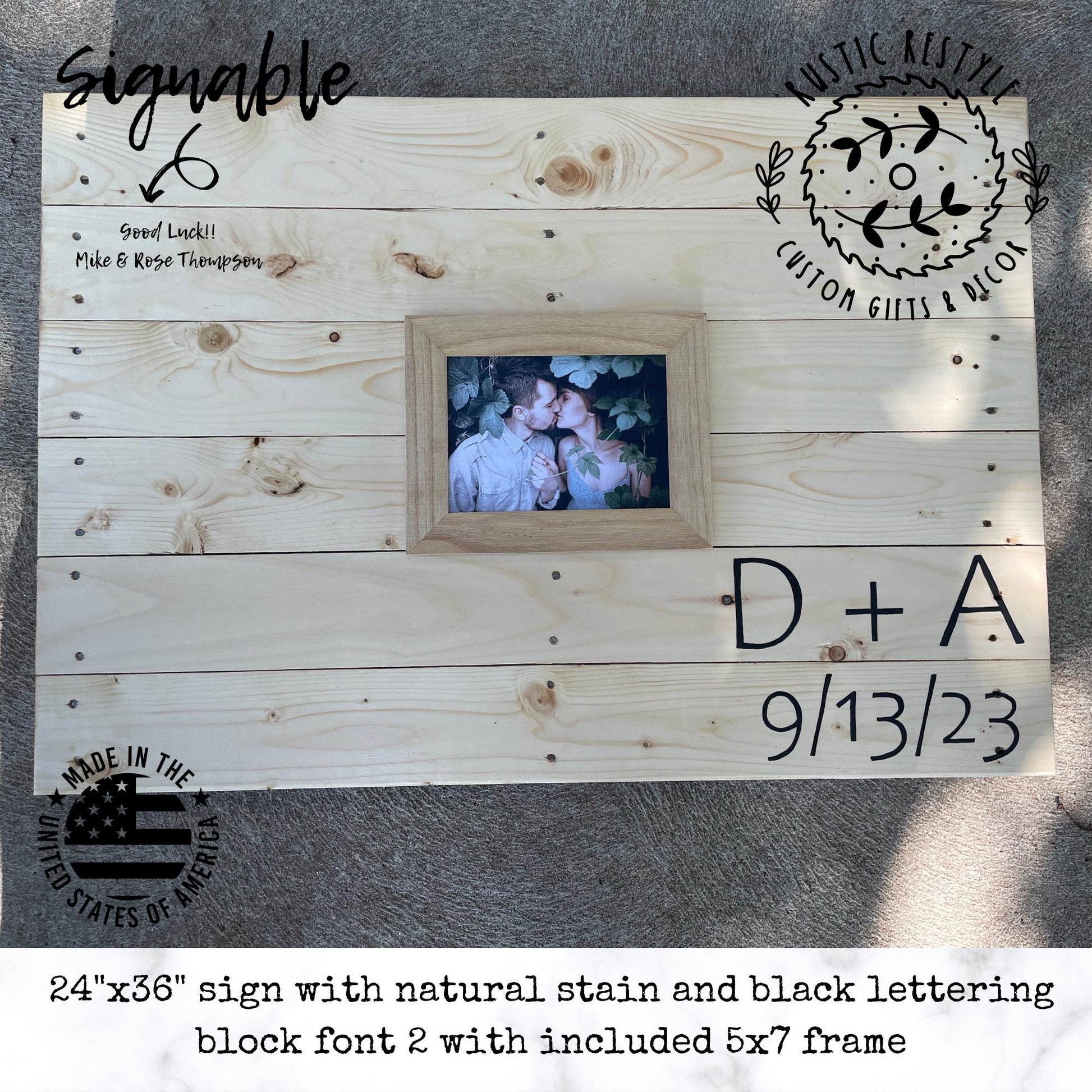 Custom Rustic Wedding Guest Book, Wood Sign with 5x7 Photo Frame