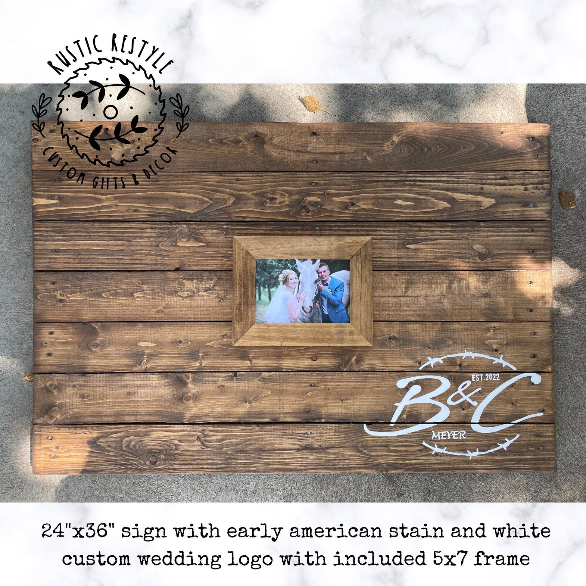 Custom Rustic Wedding Guest Book, Wood Sign with 5x7 Photo Frame