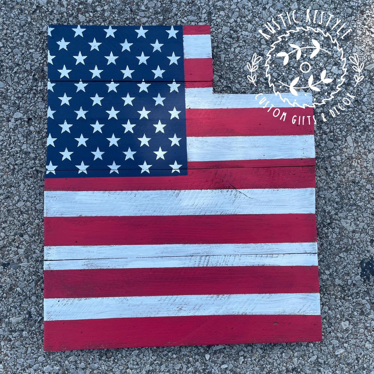 Utah American Flag Wood Sign, 20" Pallet Sign, Rustic Patriotic Wall Decor, Handmade USA Flag Art