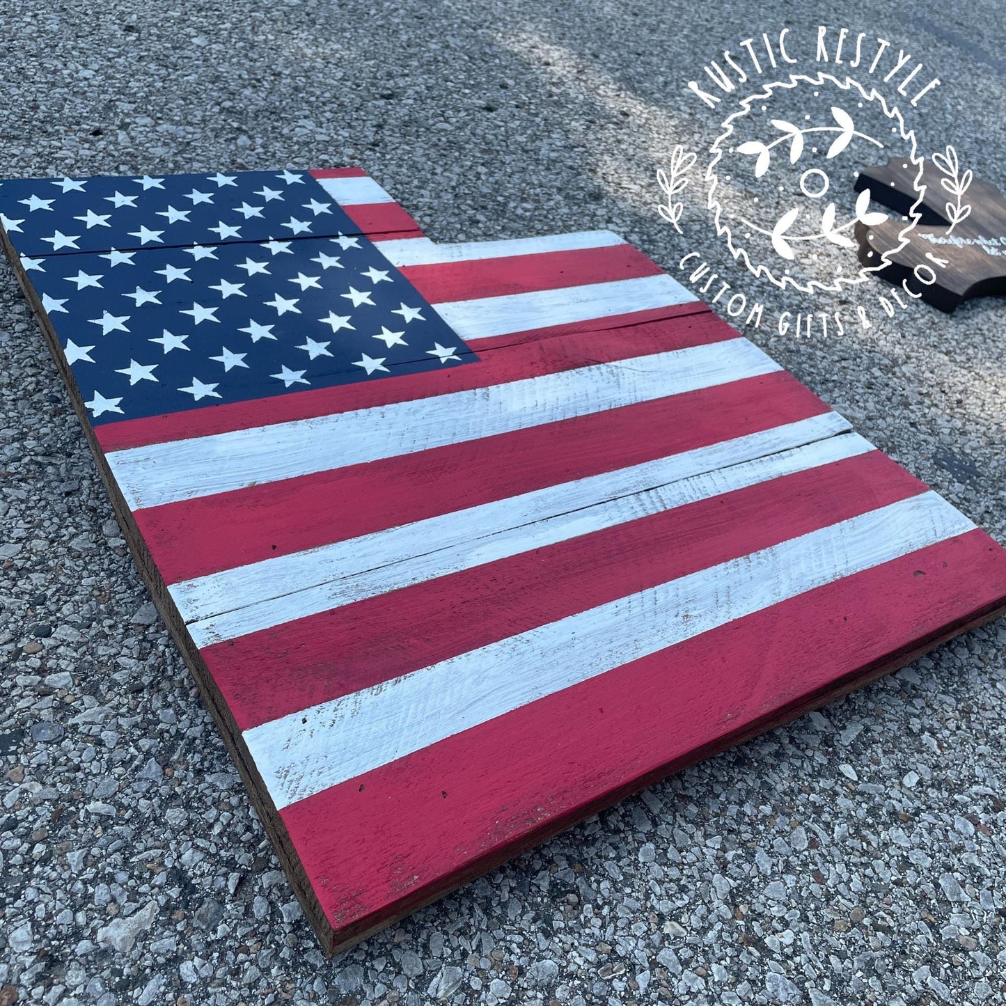Utah American Flag Wood Sign, 20" Pallet Sign, Rustic Patriotic Wall Decor, Handmade USA Flag Art