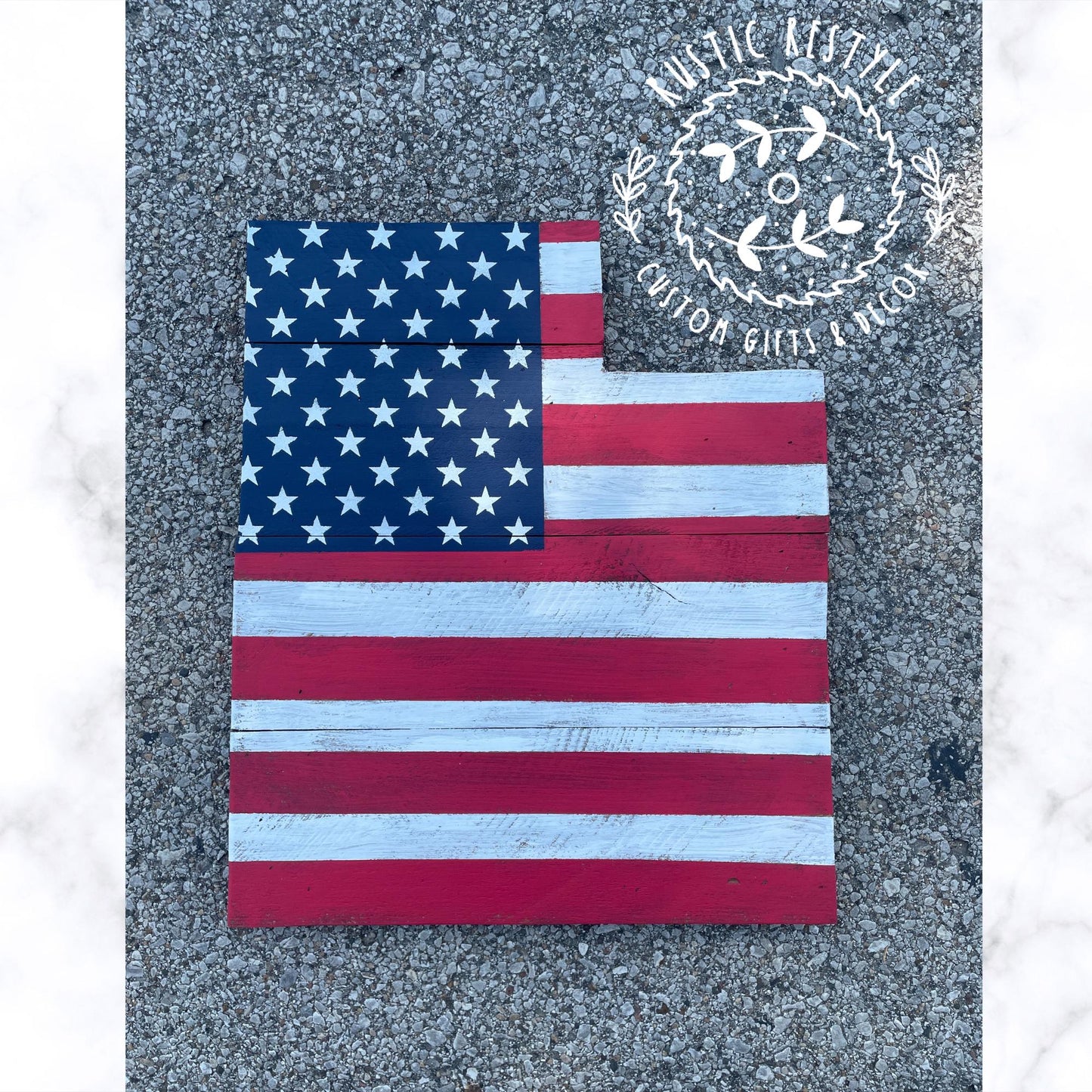 Utah American Flag Wood Sign, 20" Pallet Sign, Rustic Patriotic Wall Decor, Handmade USA Flag Art