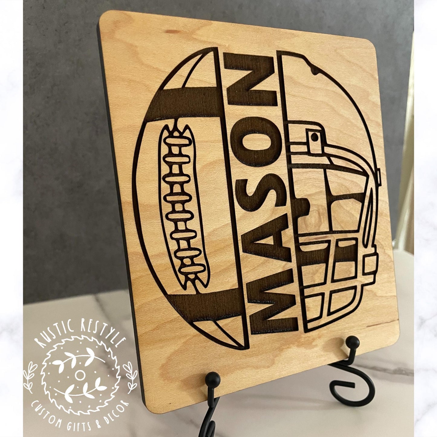 Personalized Wood Football Helmet Plaque, Gift for Sports Fans
