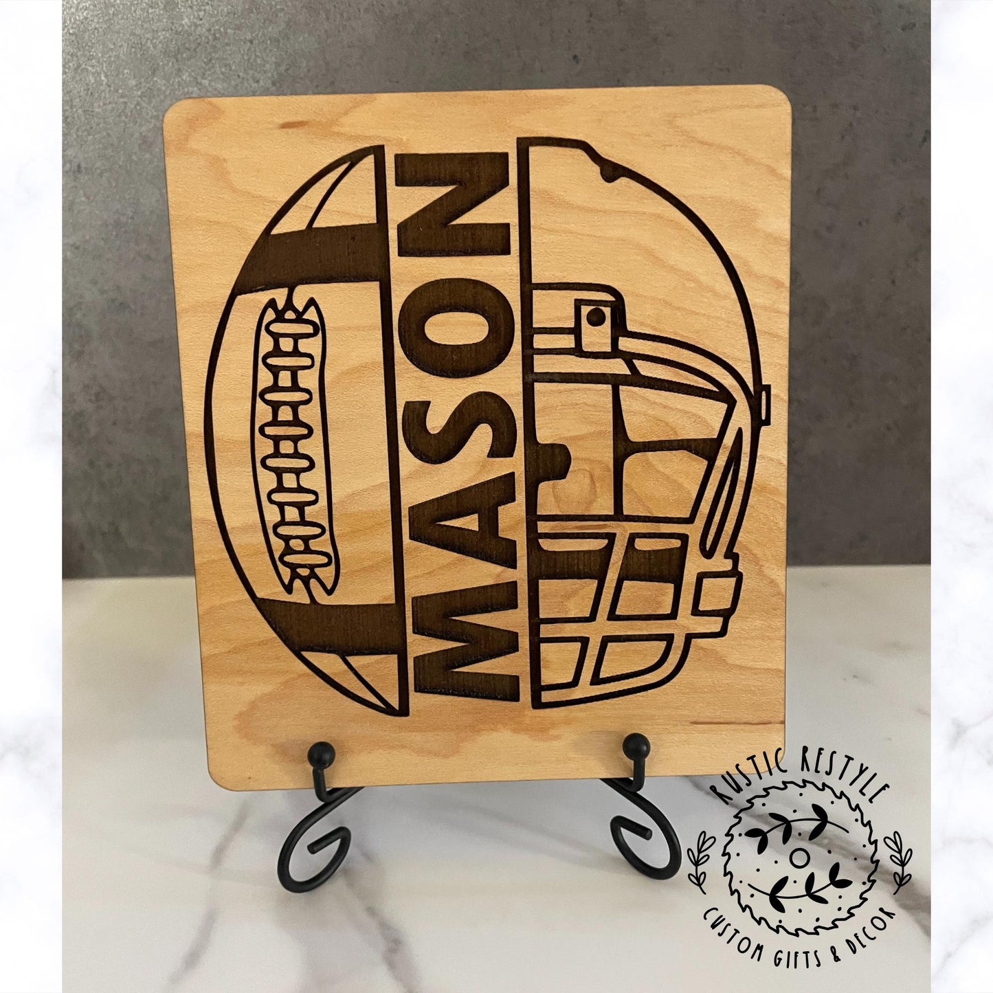 Personalized Wood Football Helmet Plaque, Gift for Sports Fans