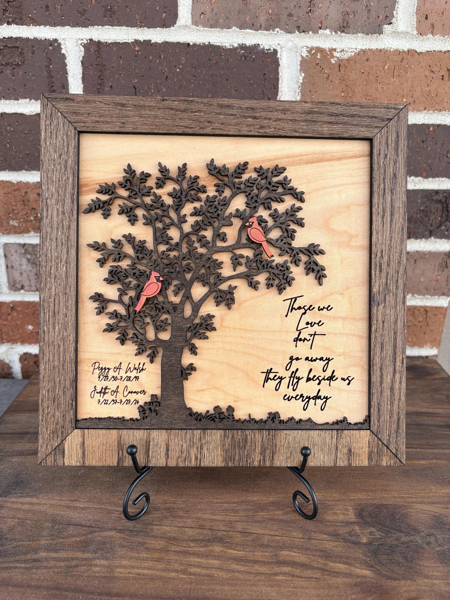Memorial Hawk Remembrance Plaque, 10"x10" frame personalized with Engraved names
