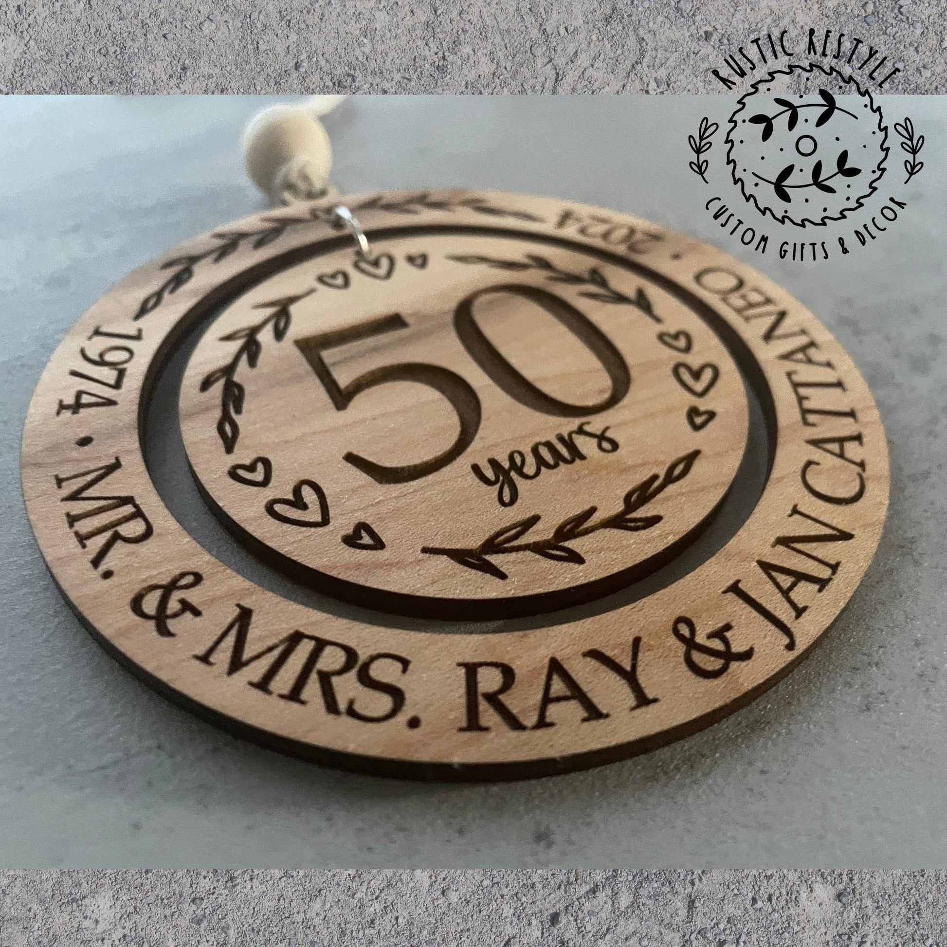 Personalized wedding anniversary ornament, wood Christmas ornament gift 50th, 40th, 30th, 20th, 10th, 5th anniversary, any anniversary