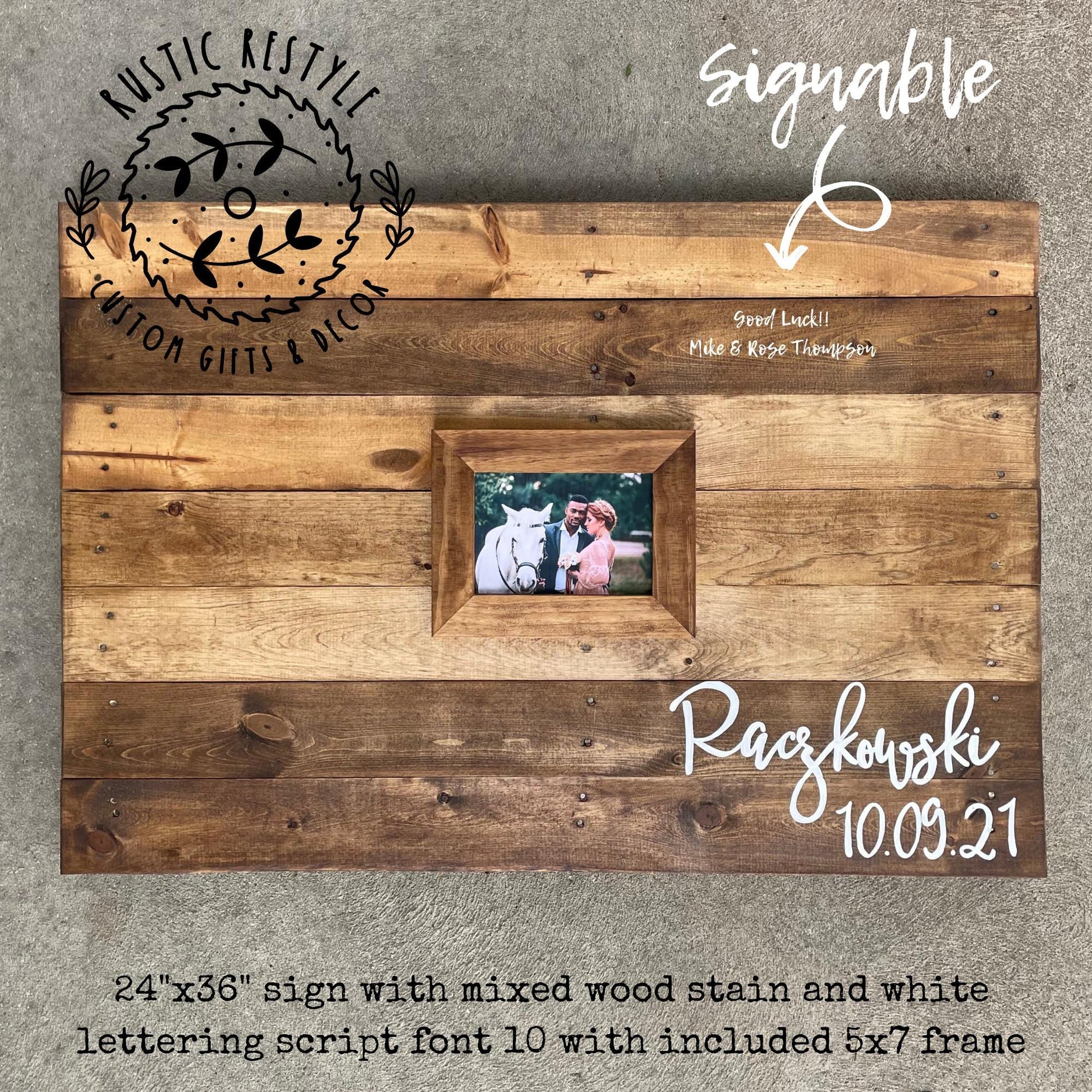 Custom Rustic Wedding Guest Book, Wood Sign with 5x7 Photo Frame