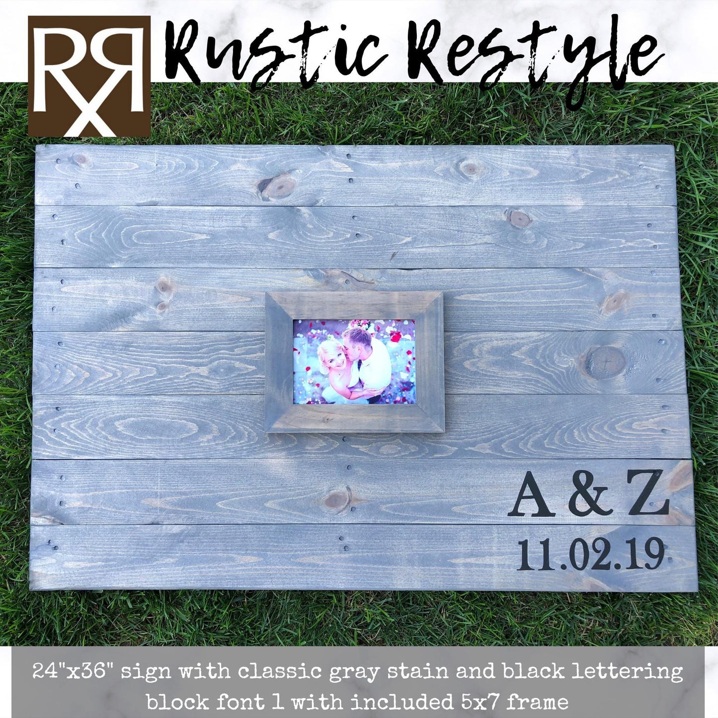 Custom Rustic Wedding Guest Book, Wood Sign with 5x7 Photo Frame