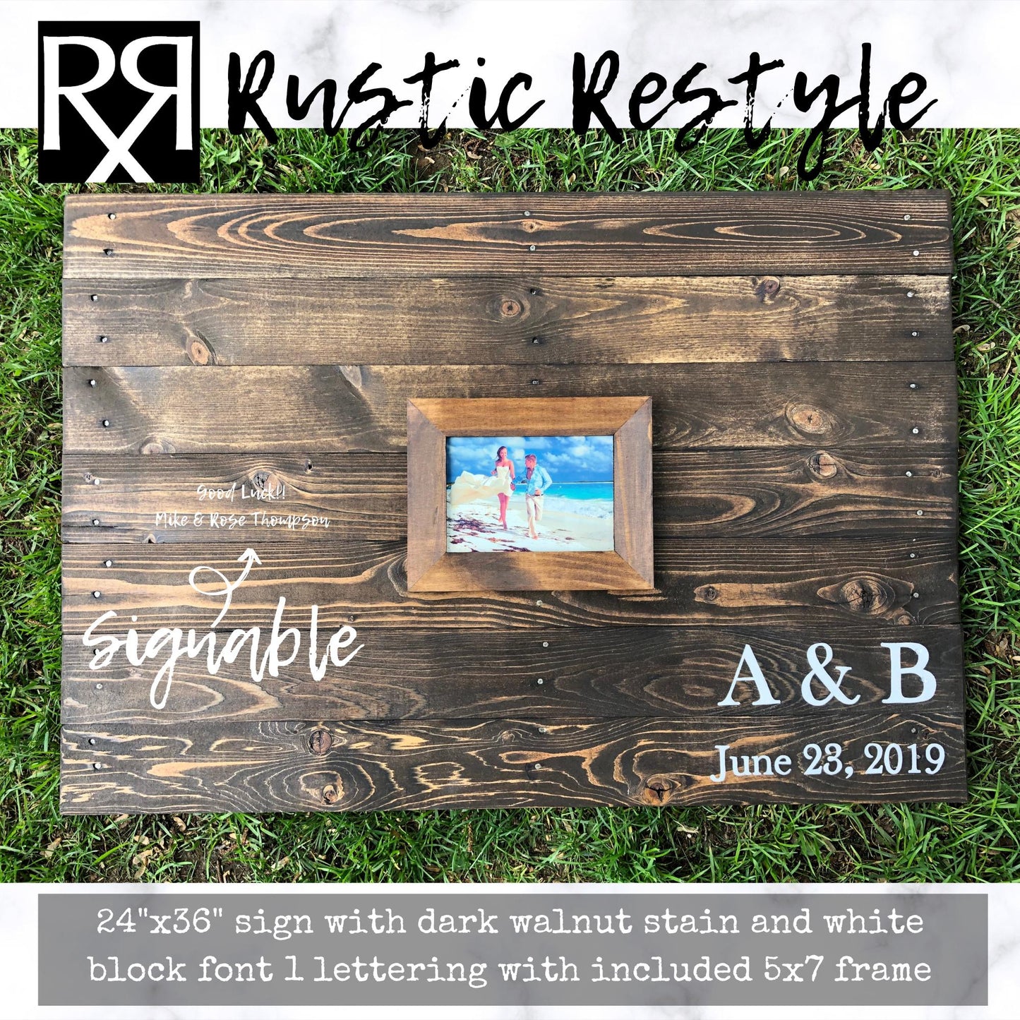 Last name wooden wedding guestbook Alternative sign, photo frame guestbook sign, Custom personalized 24x36