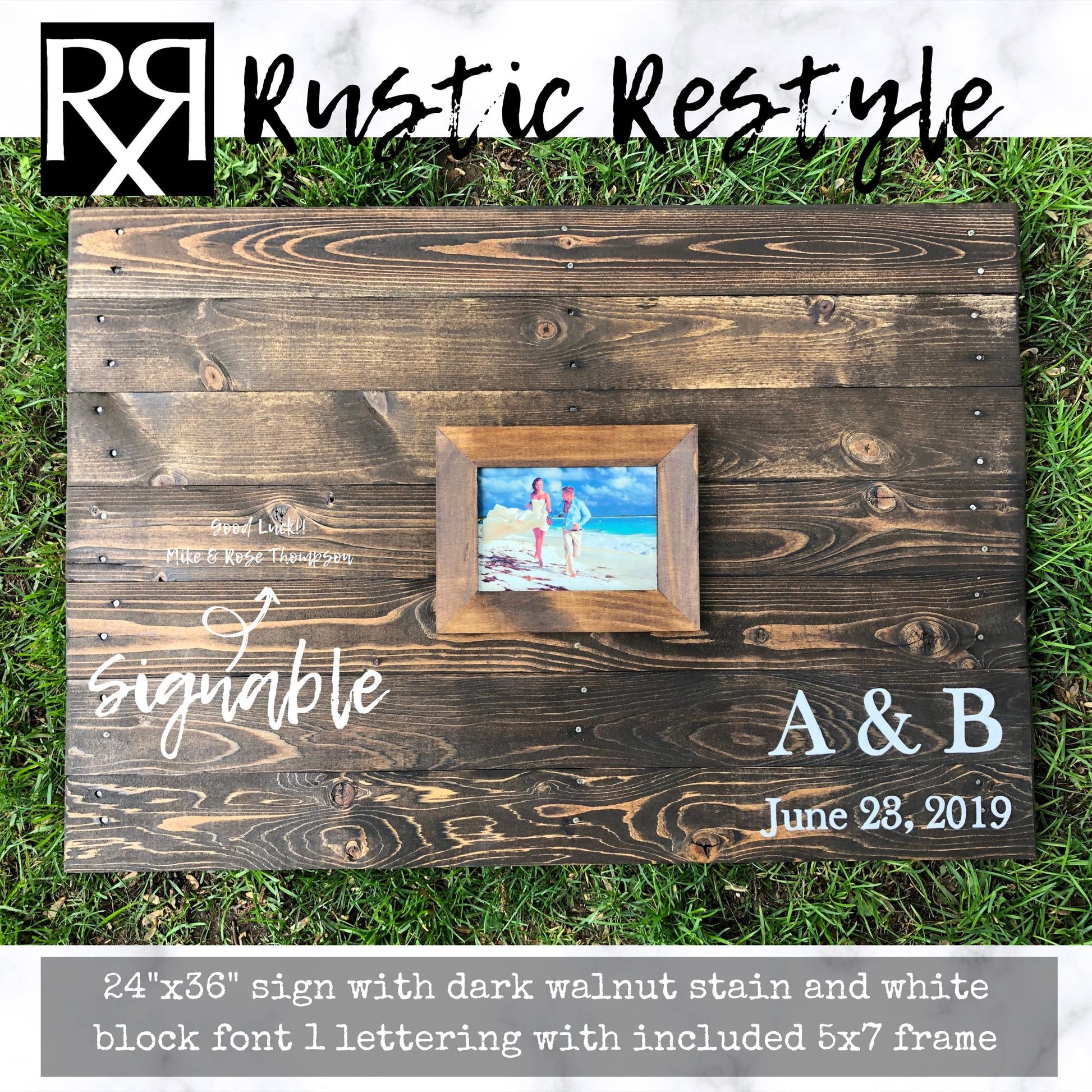 Last name wooden wedding guestbook Alternative sign, photo frame guestbook sign, Custom personalized 24x36
