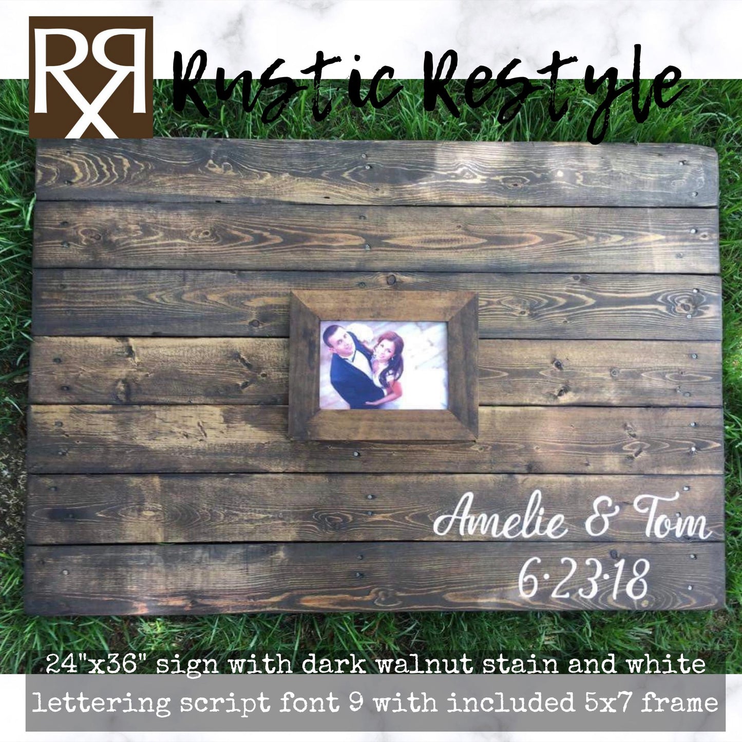 Last name wooden wedding guestbook Alternative sign, photo frame guestbook sign, Custom personalized 24x36