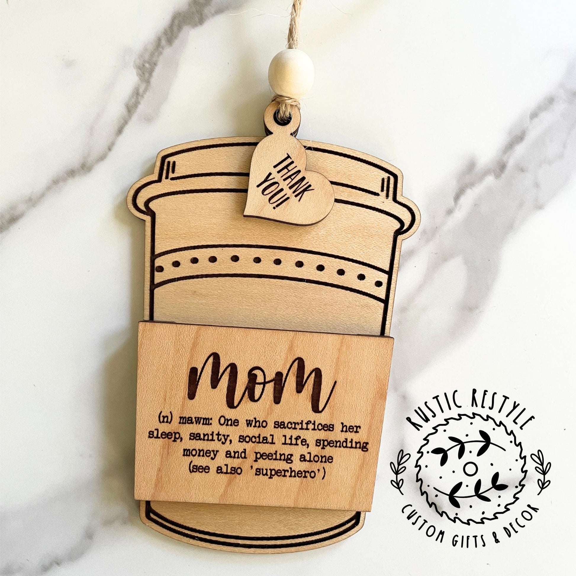 Mom coffee cup ornament gift card holder ornament