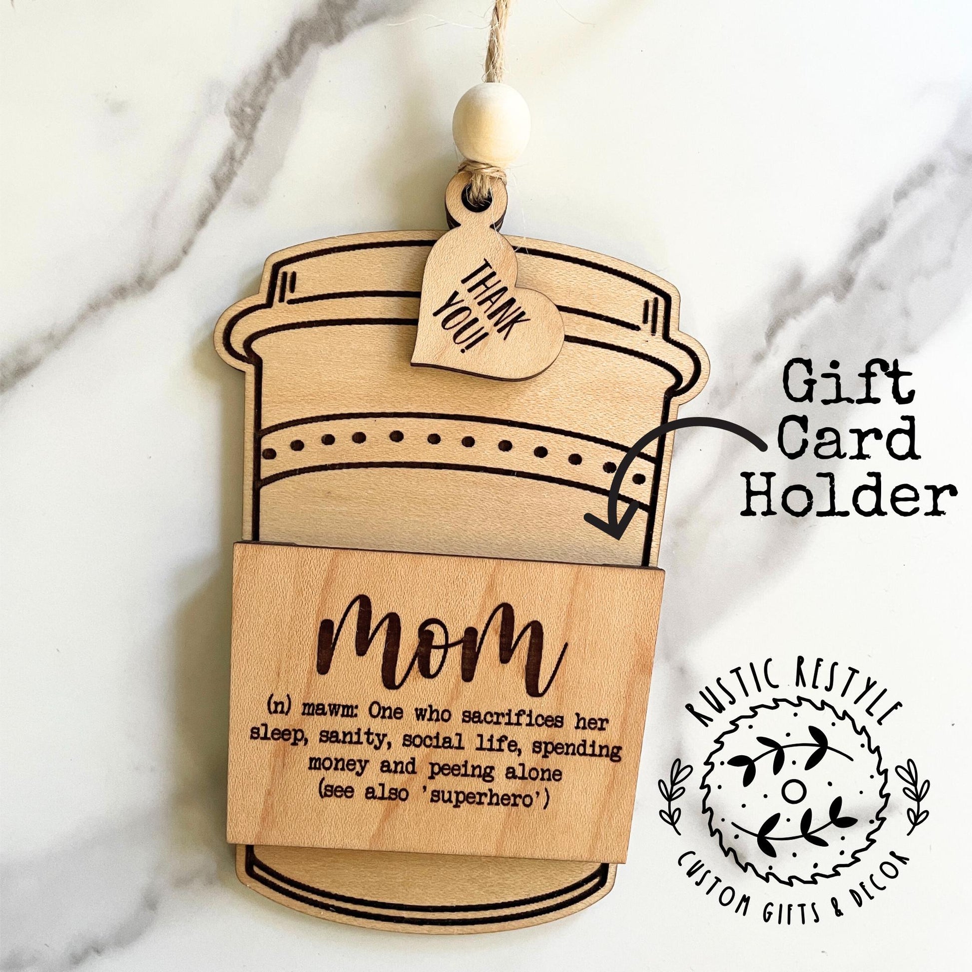 Mom coffee cup ornament gift card holder ornament