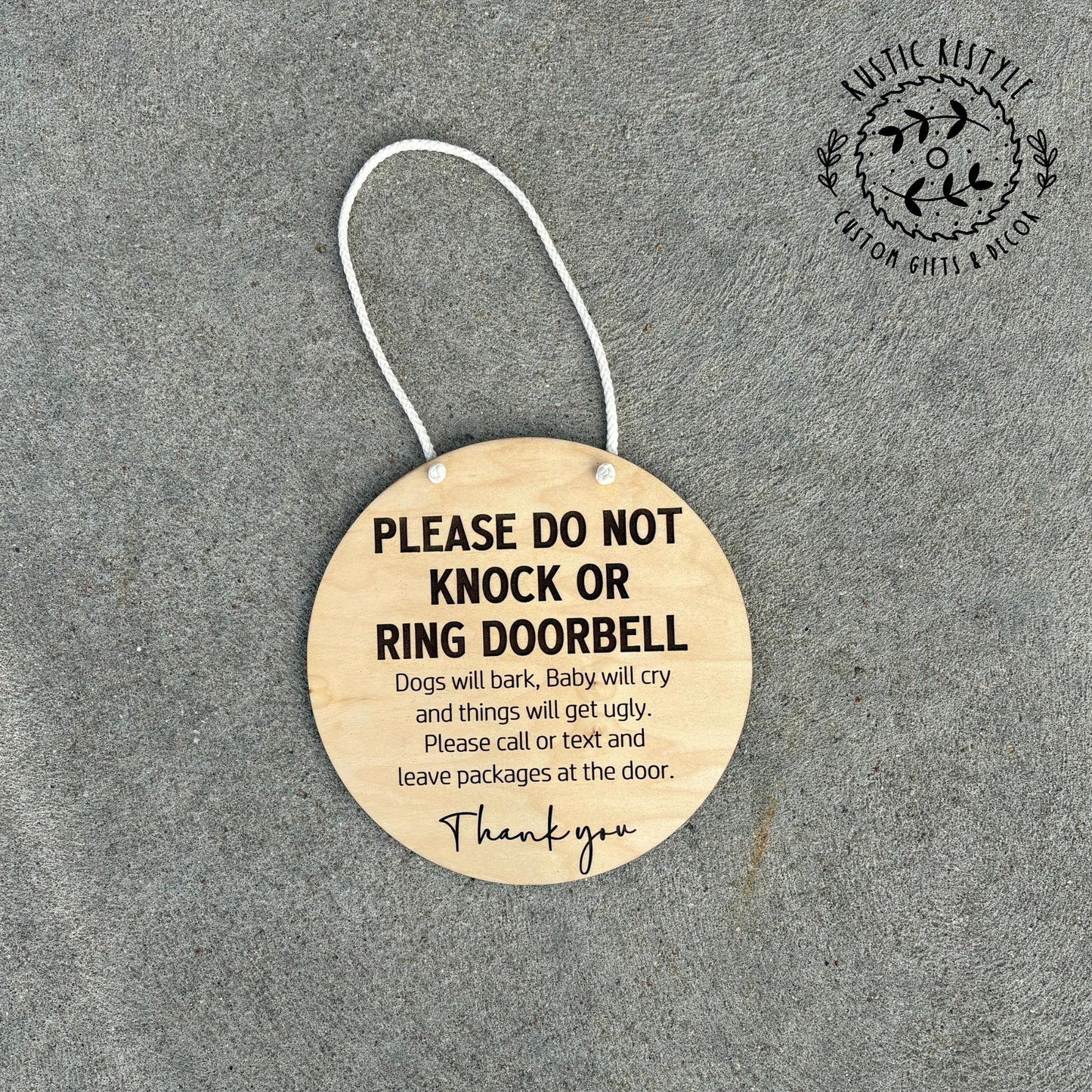 8" Round Door Hanger, Please do not knock or ring doorbell hanging sign