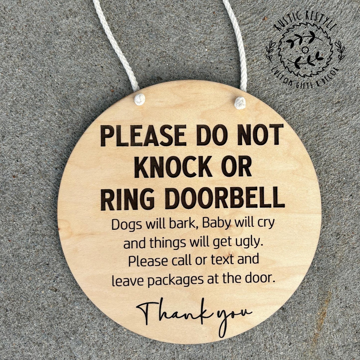 8" Round Door Hanger, Please do not knock or ring doorbell hanging sign
