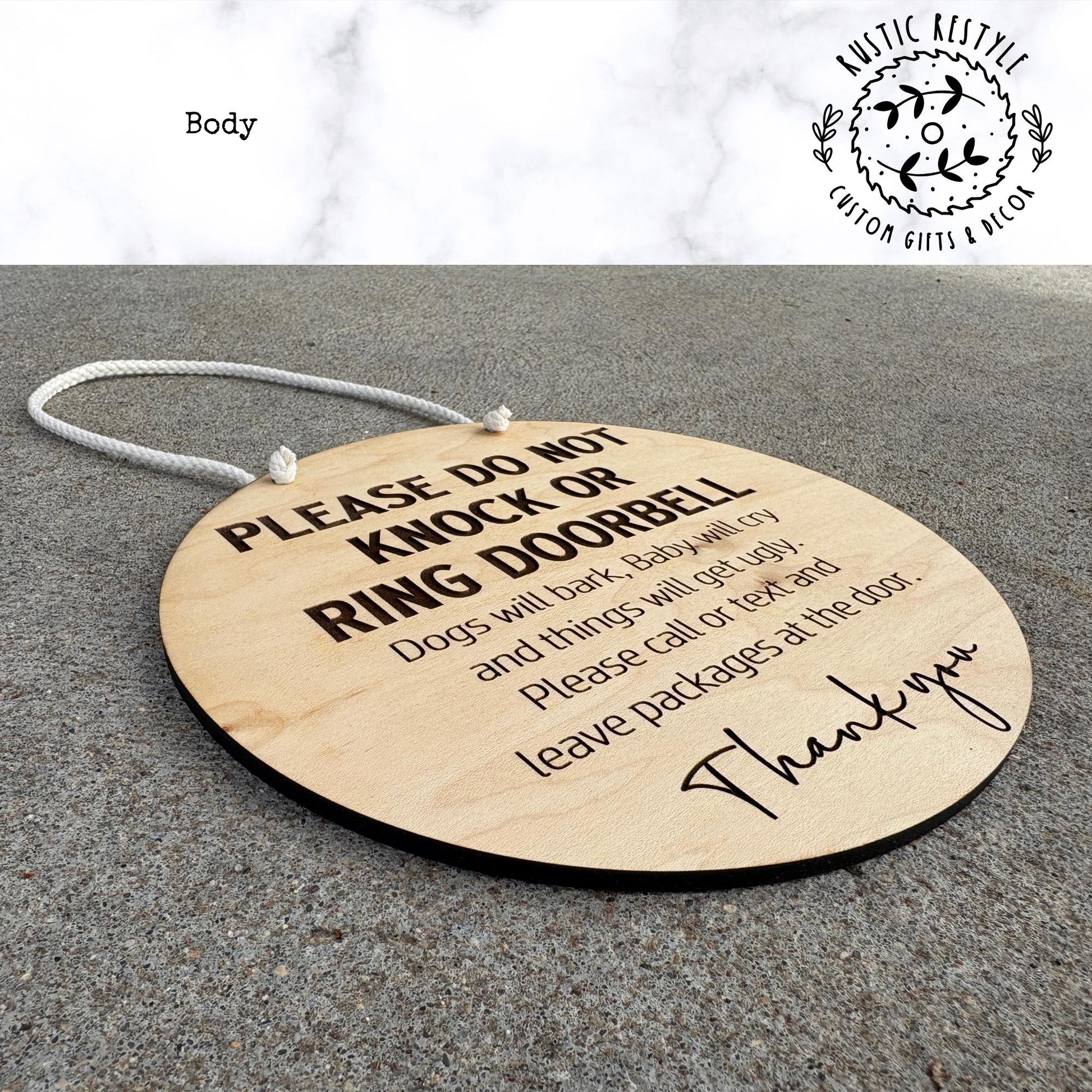 8" Round Door Hanger, Please do not knock or ring doorbell hanging sign
