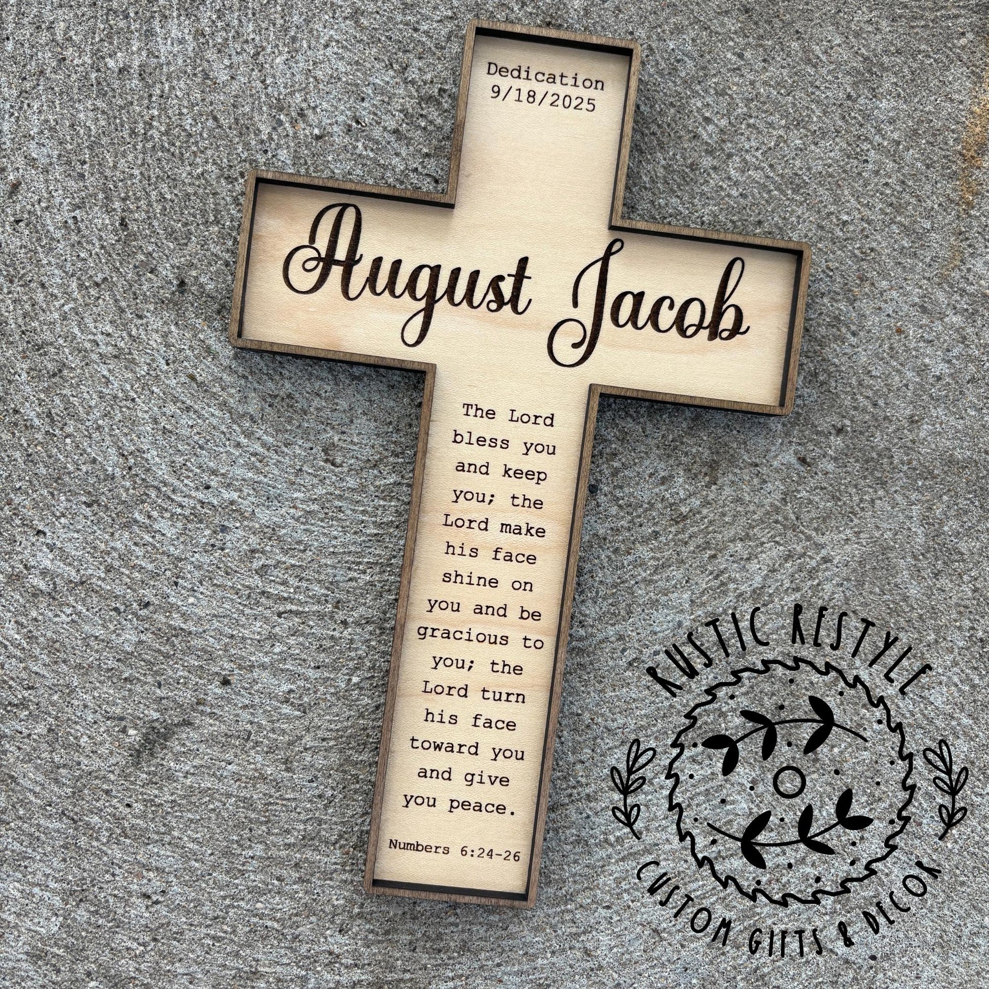 Christening Baptism sign, godparent or godchild present, Personalized Wood dedication cross