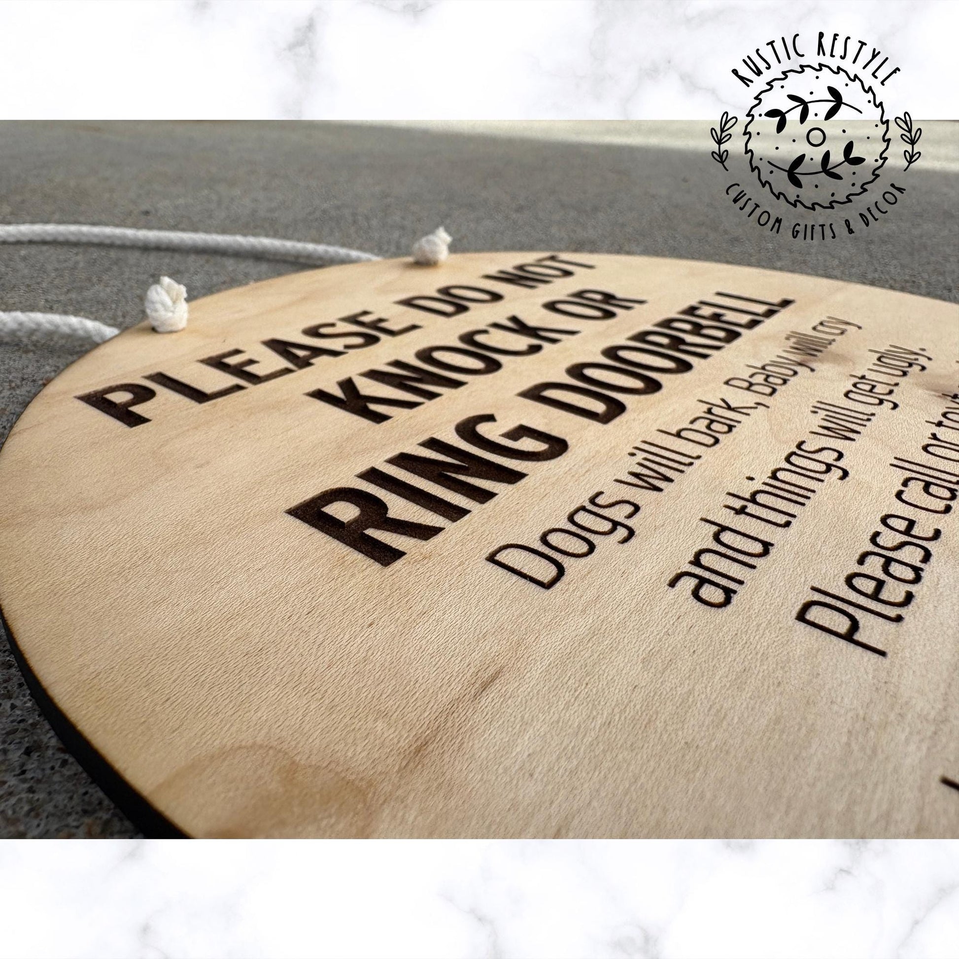 8" Round Door Hanger, Please do not knock or ring doorbell hanging sign