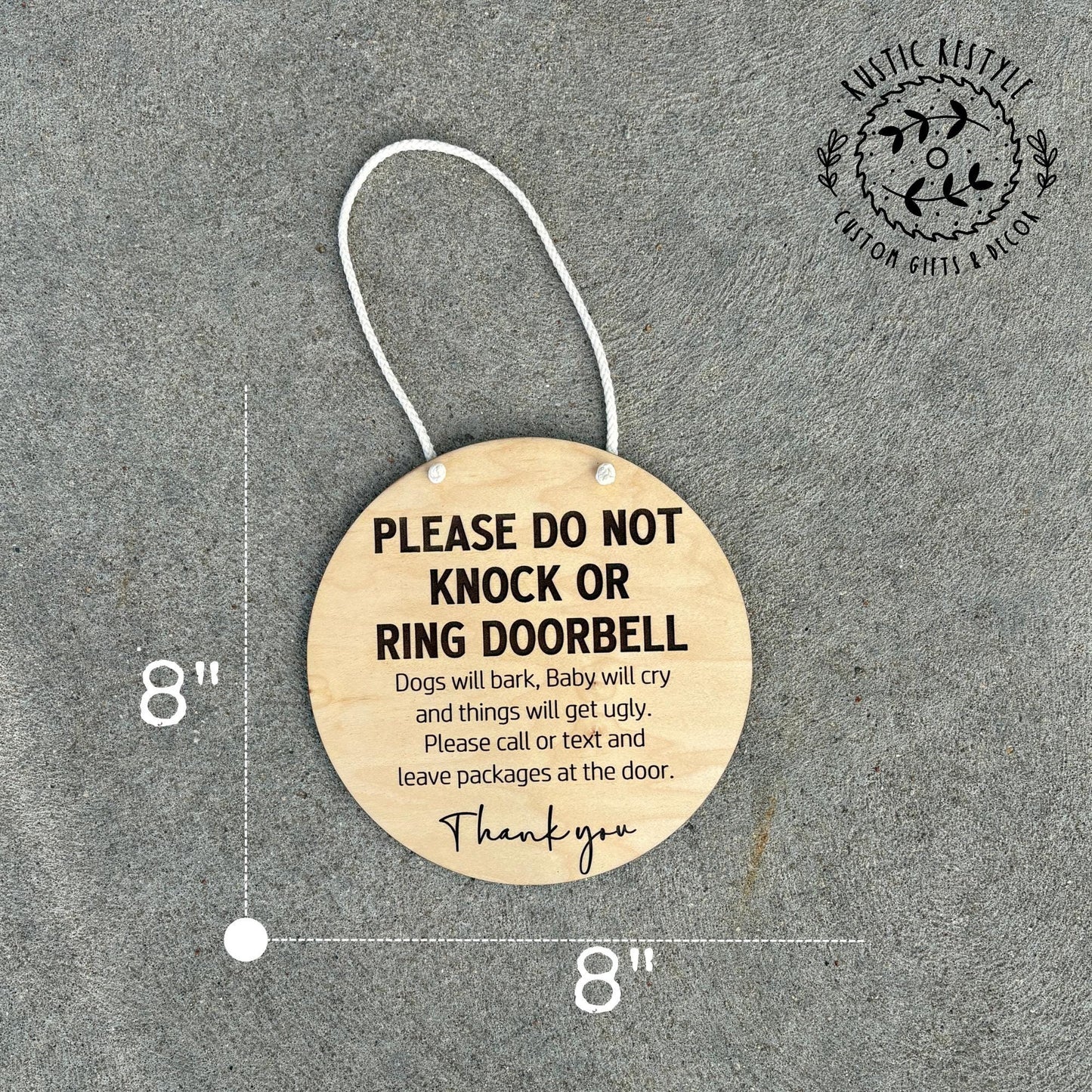 8" Round Door Hanger, Please do not knock or ring doorbell hanging sign
