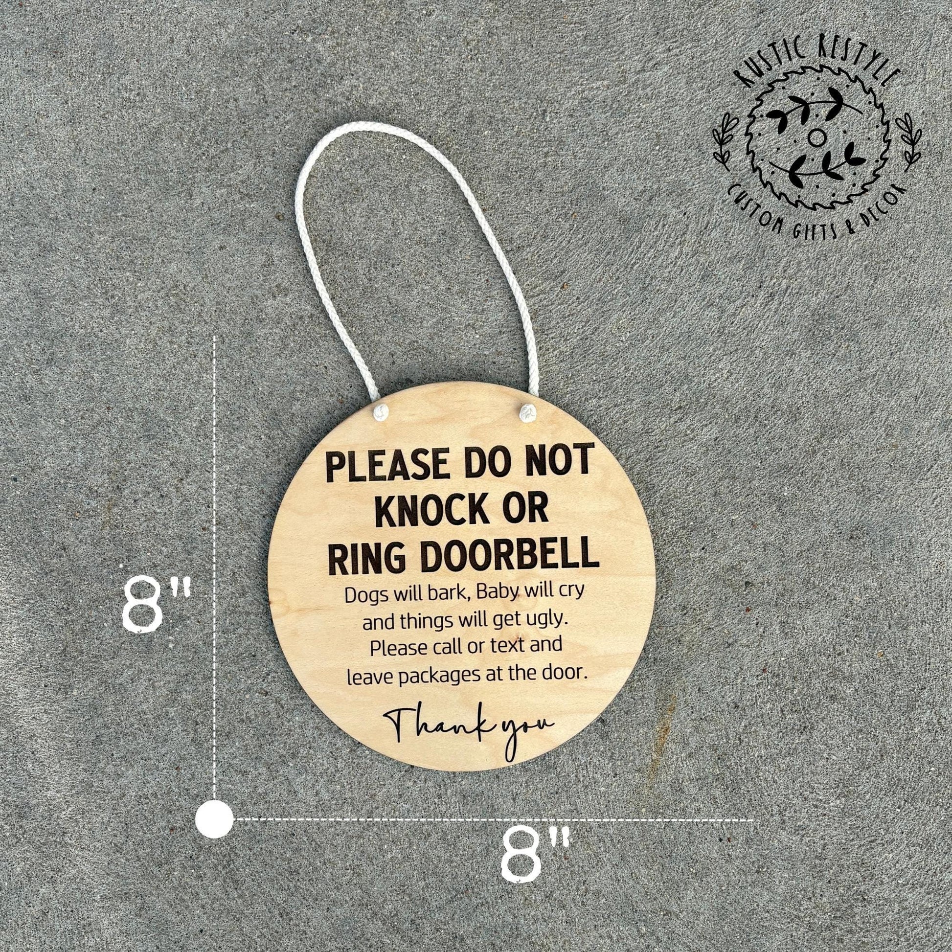 8" Round Door Hanger, Please do not knock or ring doorbell hanging sign
