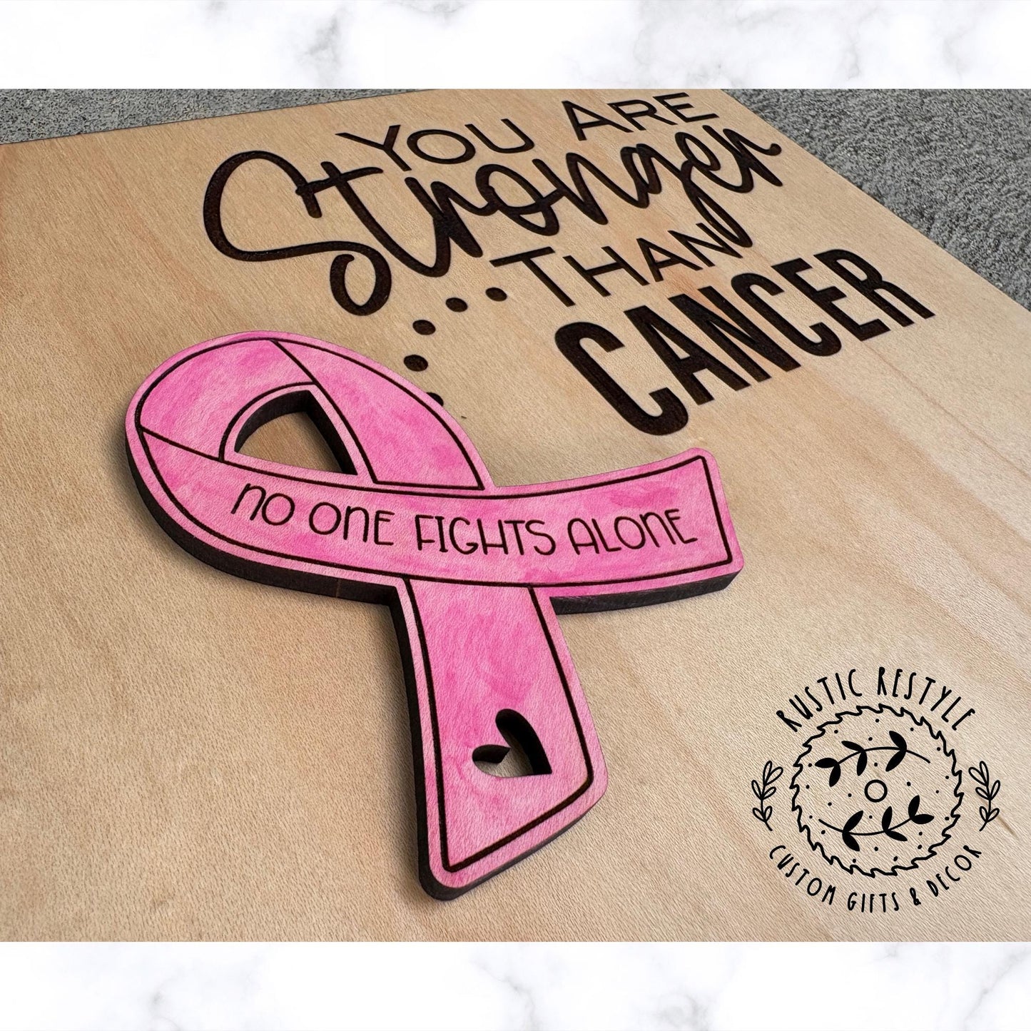 Breast cancer signable plaque, Stronger than Cancer, No one fights alone pink ribbon