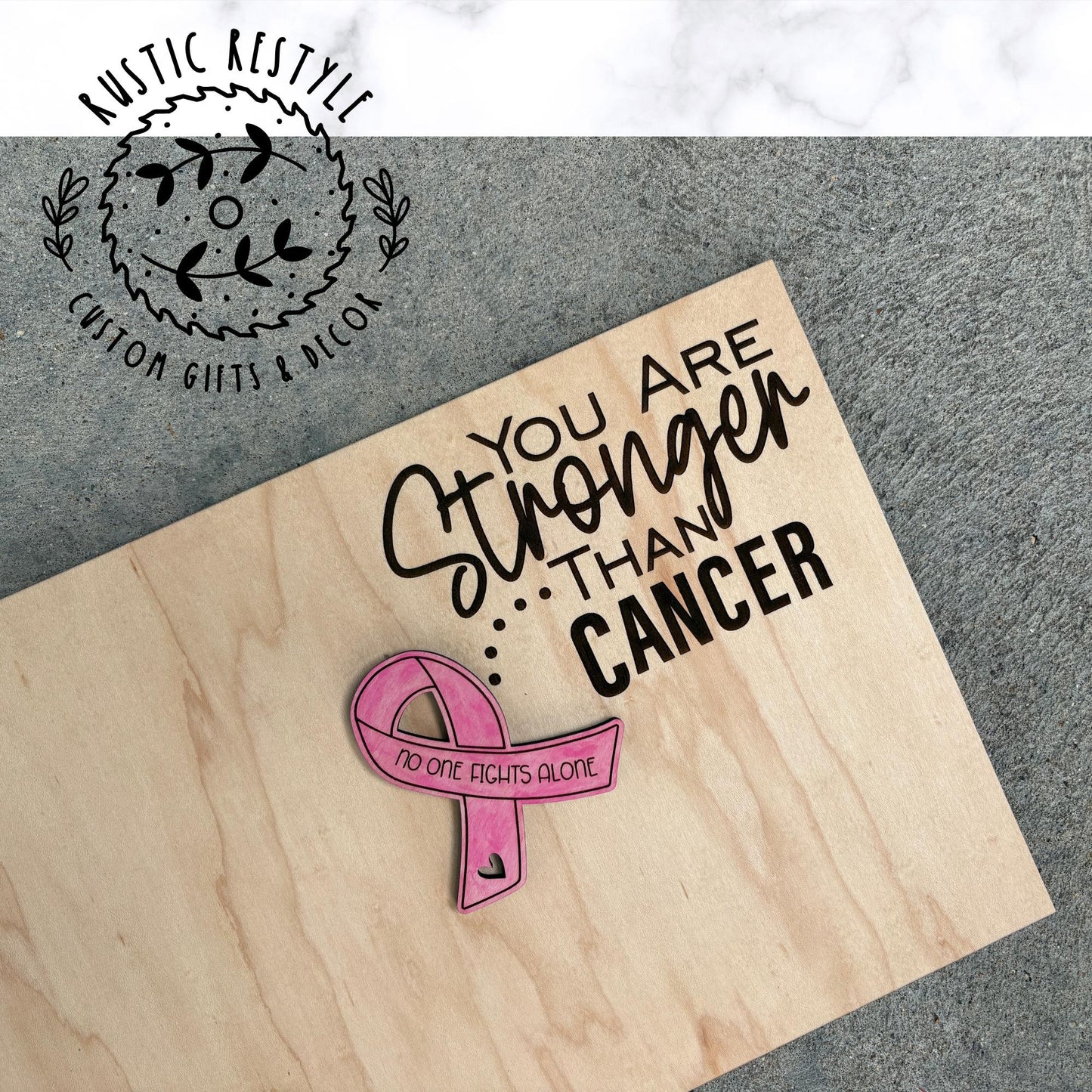 Breast cancer signable plaque, Stronger than Cancer, No one fights alone pink ribbon