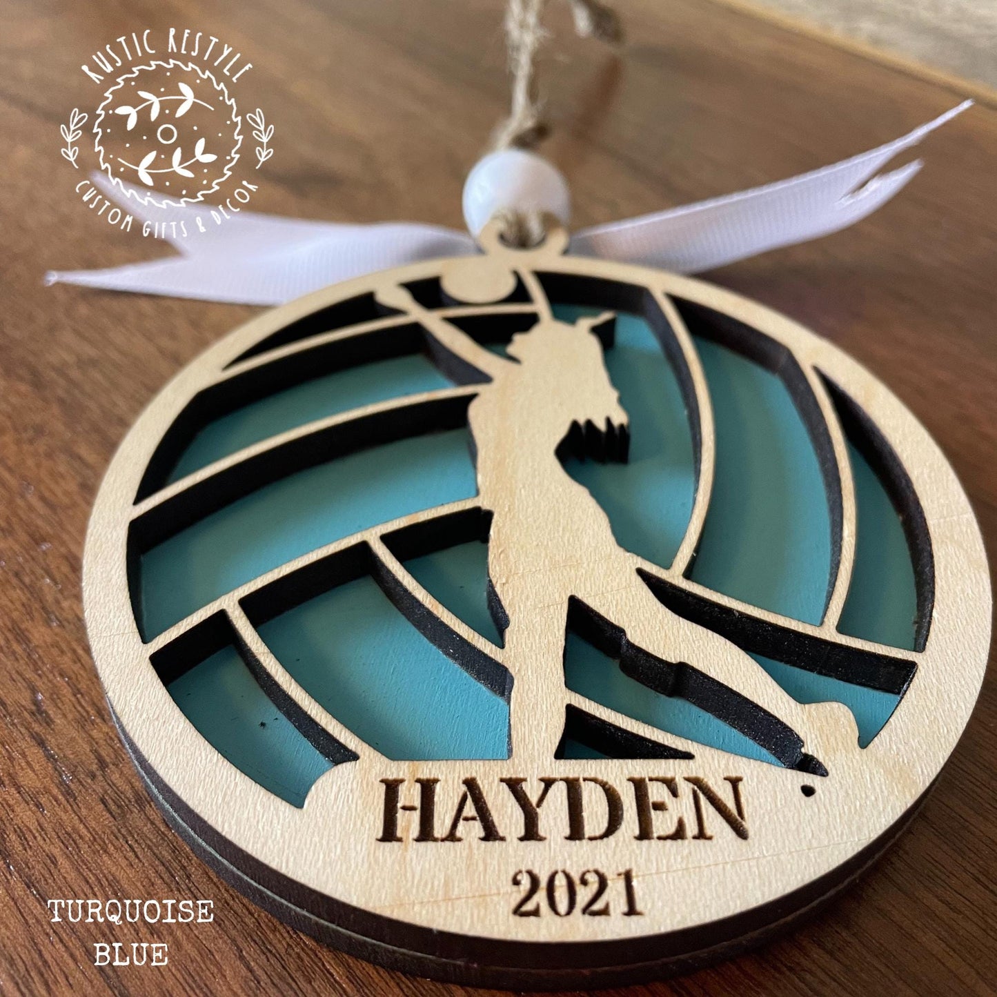 Personalized wood volleyball ornament