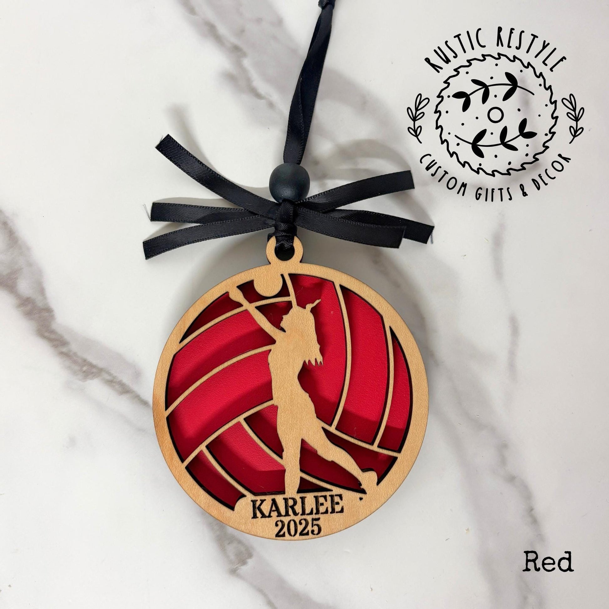 Personalized wood volleyball ornament