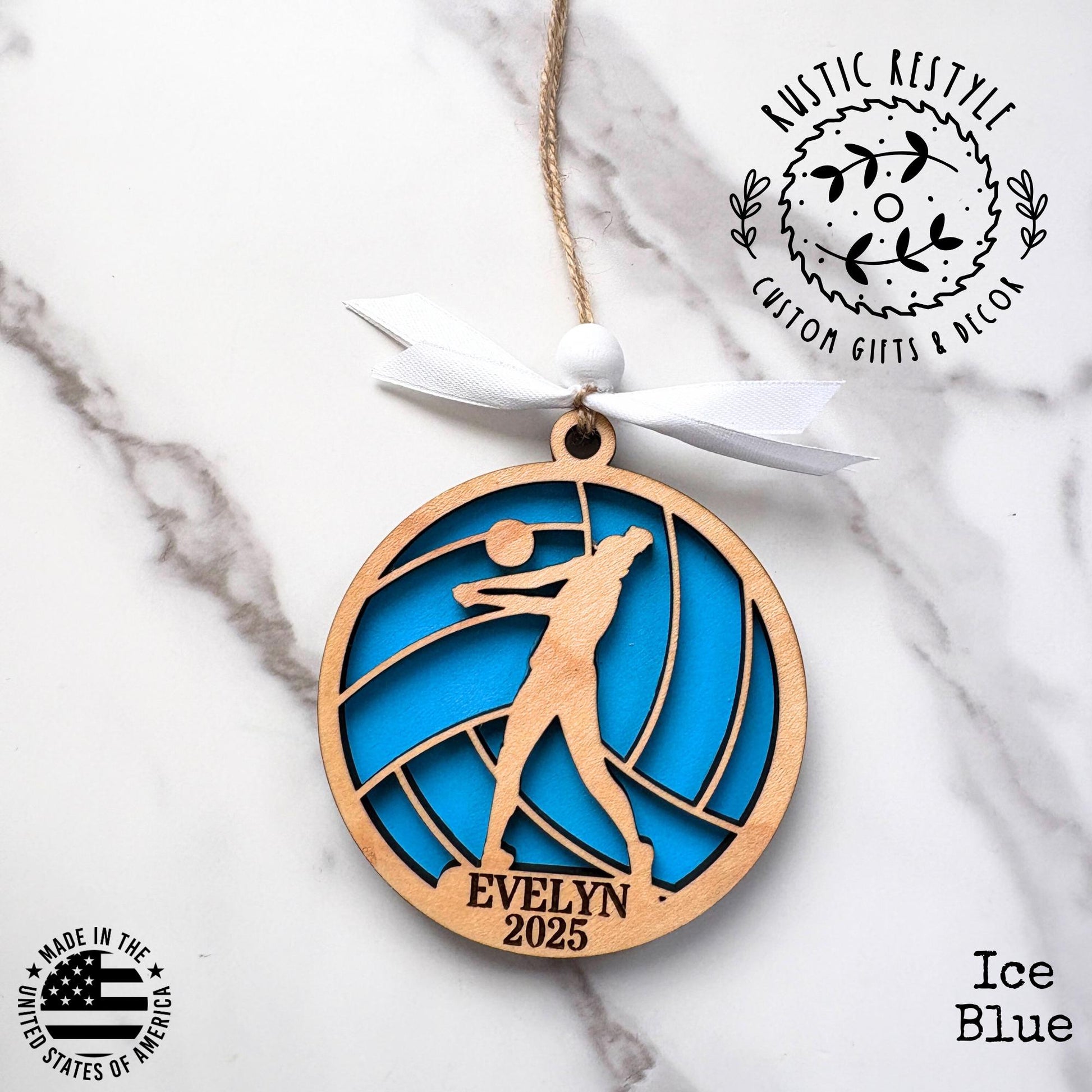 Personalized wood volleyball ornament