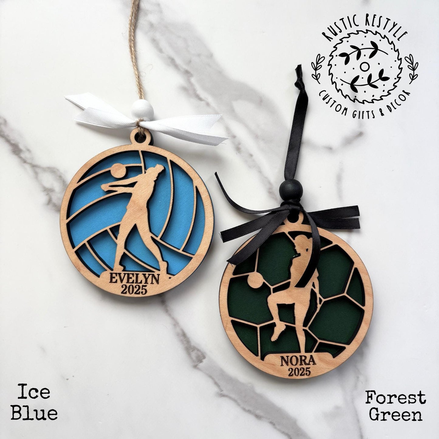 Personalized wood volleyball ornament