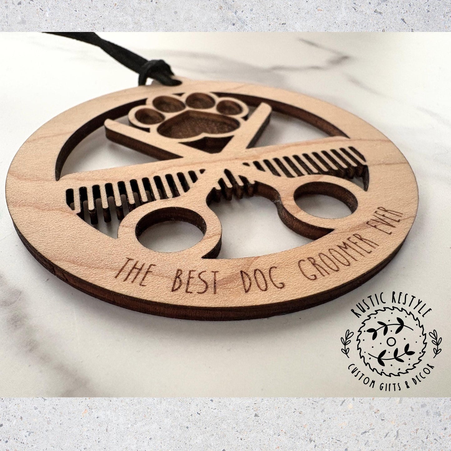Best Dog Groomer Ornament – Rustic Pet Grooming Gift, Scissors & Paw Print Keepsake