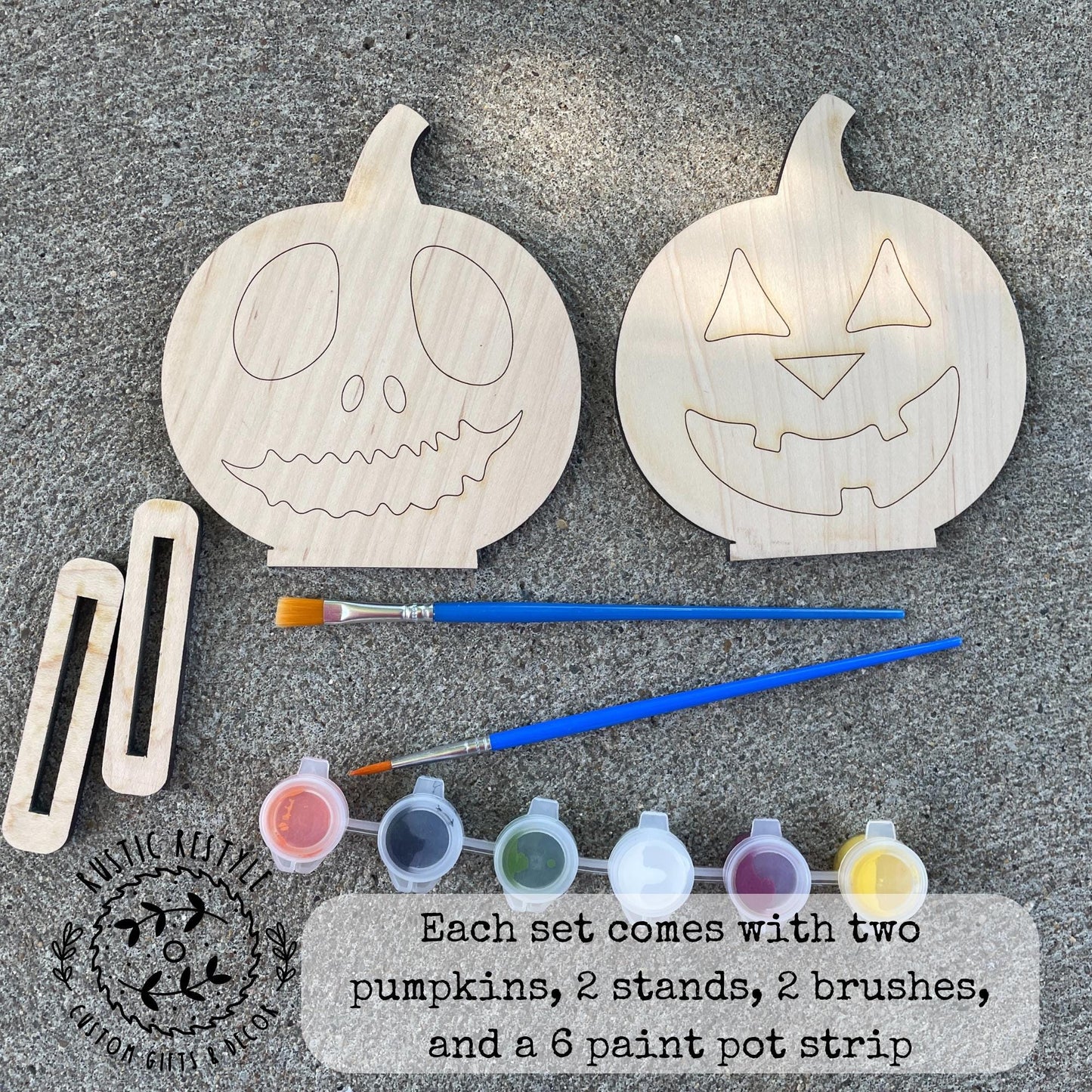 Halloween Pumpkin Painting Kit, DIY Wooden Jack‑O‑Lantern Craft Set, Kids Fall Activity, Paintable Pumpkins with Brushes & Stands