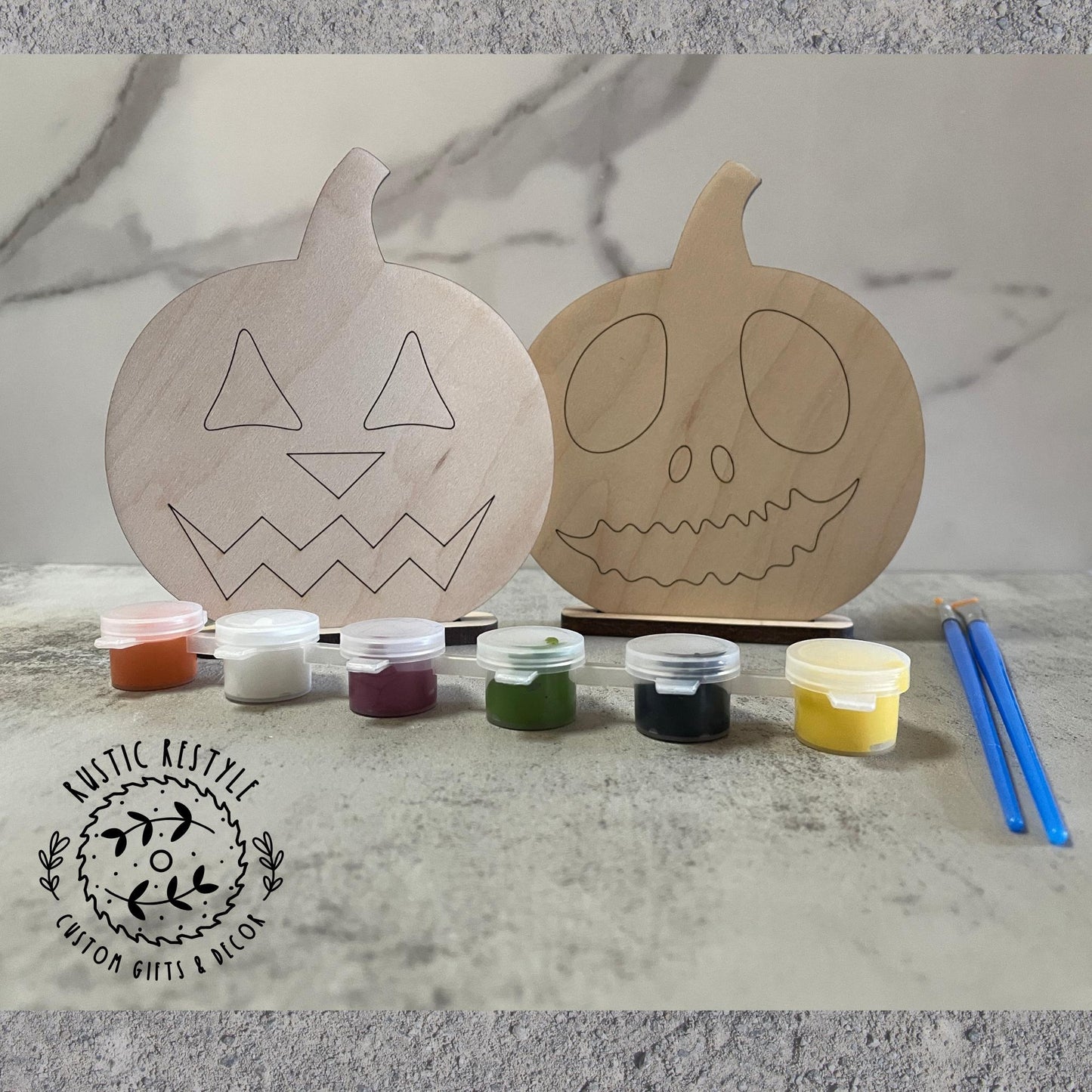 Halloween Pumpkin Painting Kit, DIY Wooden Jack‑O‑Lantern Craft Set, Kids Fall Activity, Paintable Pumpkins with Brushes & Stands