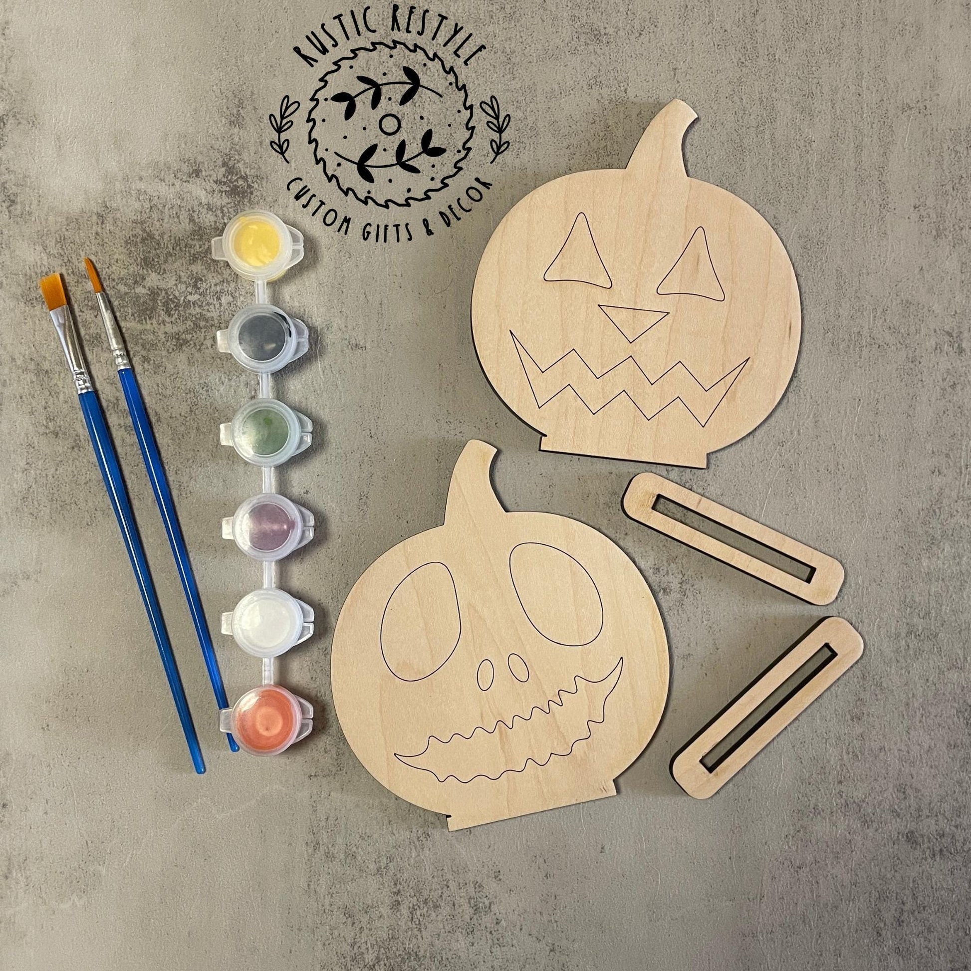 Halloween Pumpkin Painting Kit, DIY Wooden Jack‑O‑Lantern Craft Set, Kids Fall Activity, Paintable Pumpkins with Brushes & Stands