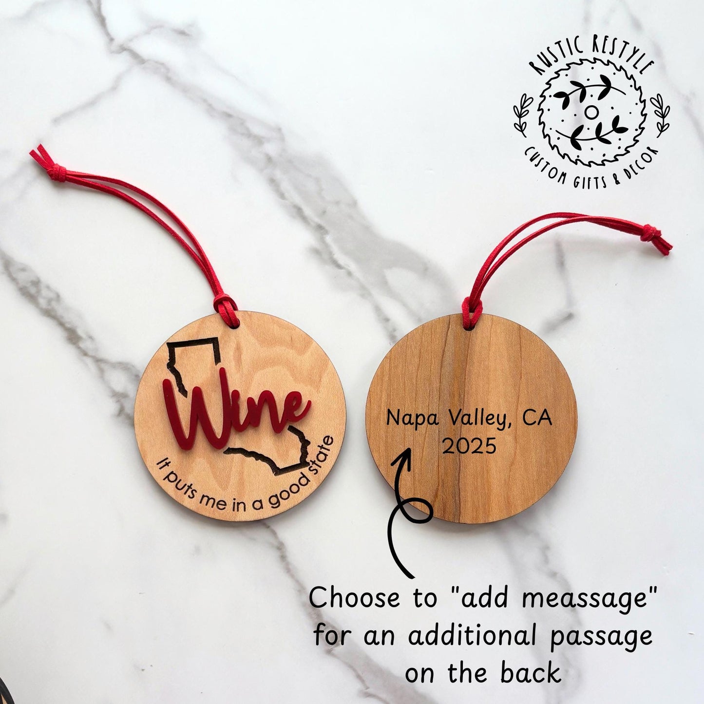 Personalized State Wine Ornament – “It Puts Me in a Good State” – Funny Wooden Gift – All U.S. States Available