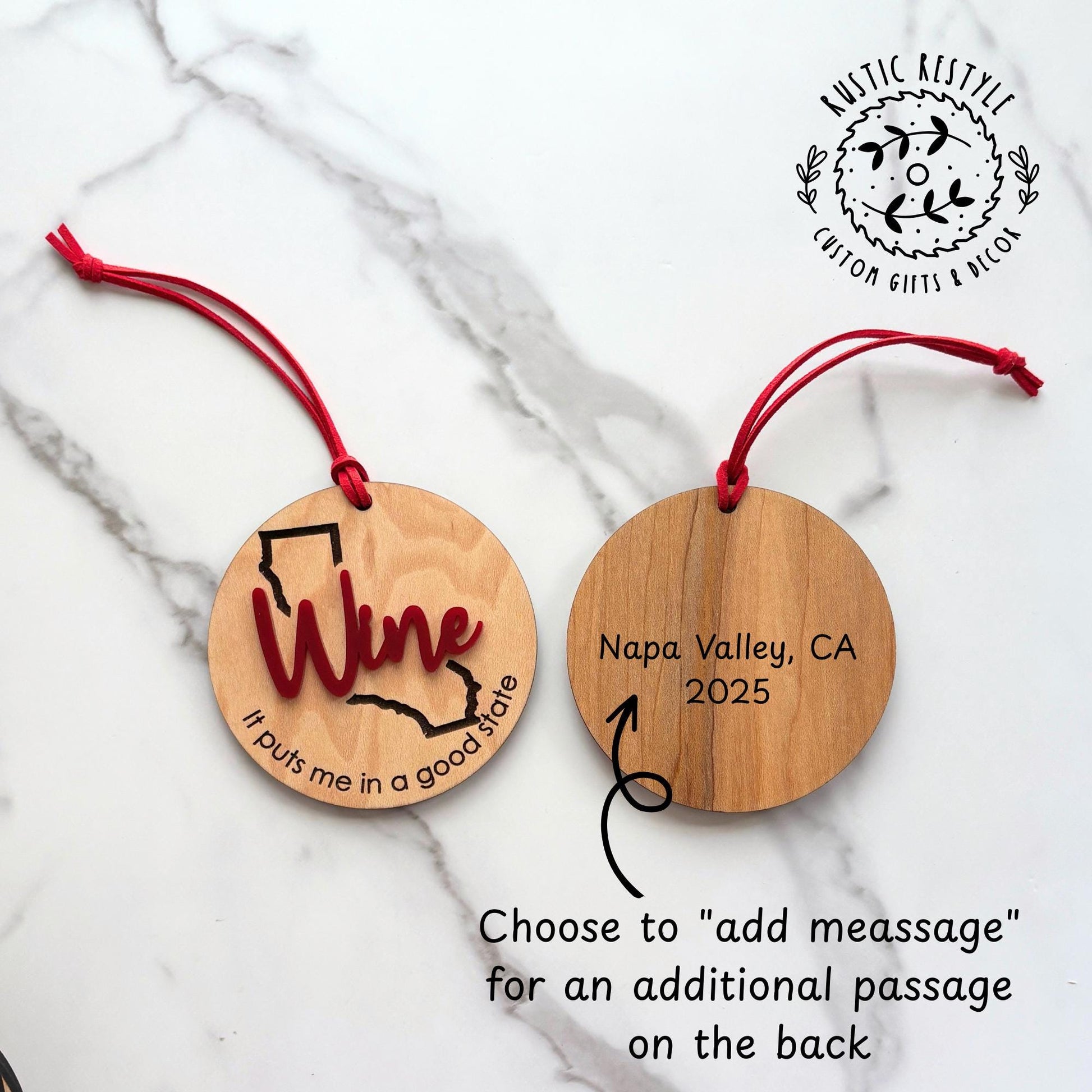 Personalized State Wine Ornament – “It Puts Me in a Good State” – Funny Wooden Gift – All U.S. States Available