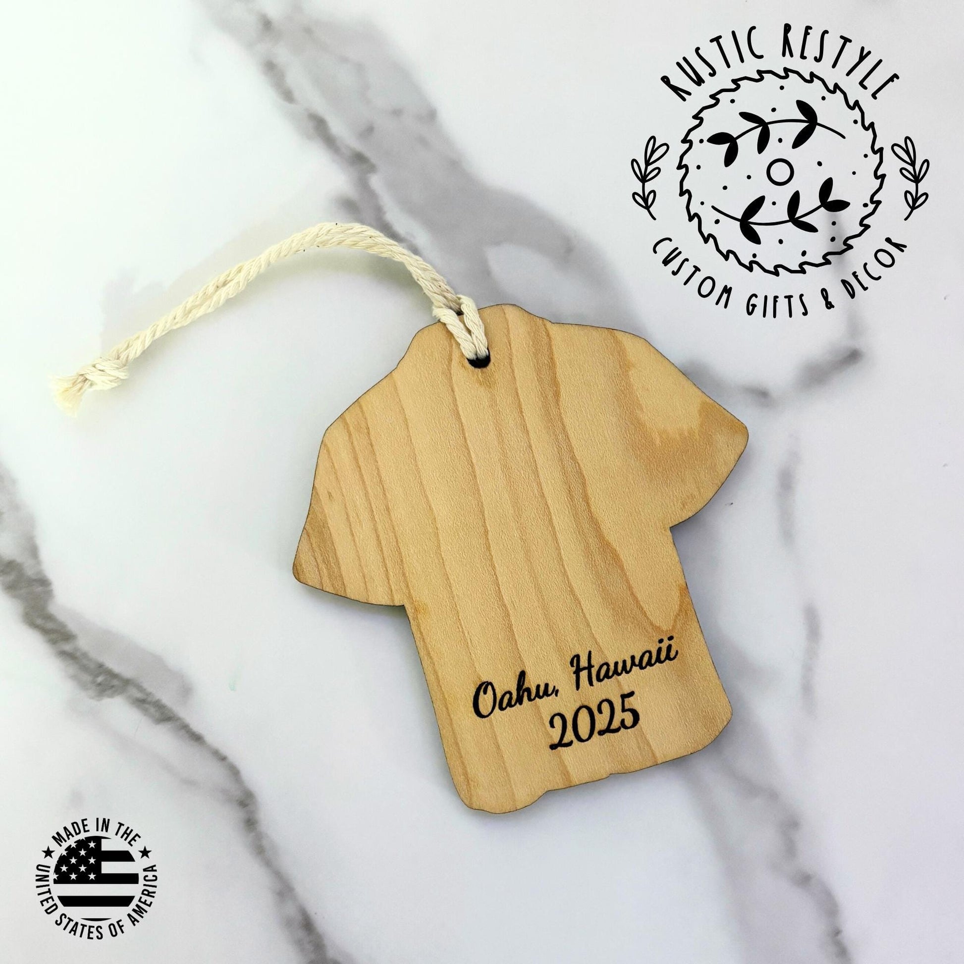 Hawaiian shirt Ornament, Personalized wood handpainted shirt ornament memorial