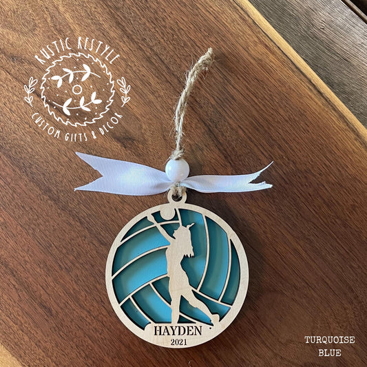 Personalized wood volleyball ornament